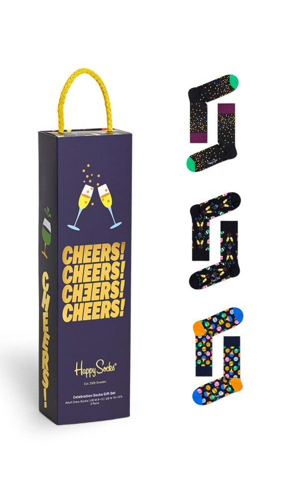 Happy Socks Socken Tagessocke Crew Celebration (Cheers) Geschenkbox - 3 Paar