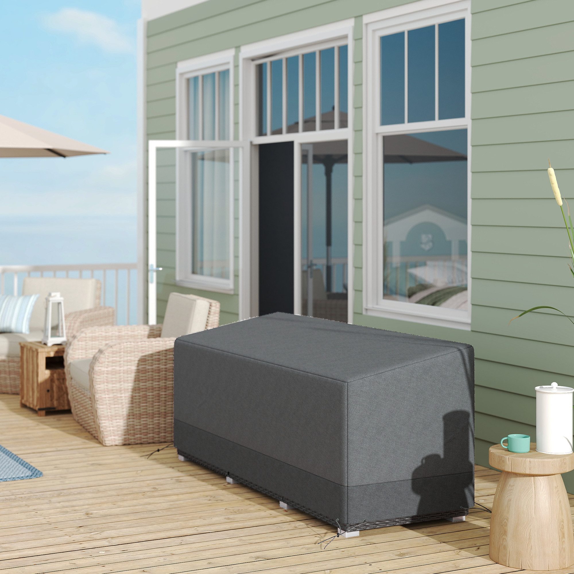 Outsunny Gartenmöbel-Schutzhülle Wasserdicht (Abdeckung, 1-St., Abdeckplane), für Terrassenmöbel 190,5 x 72 x 76cm Hellgrau