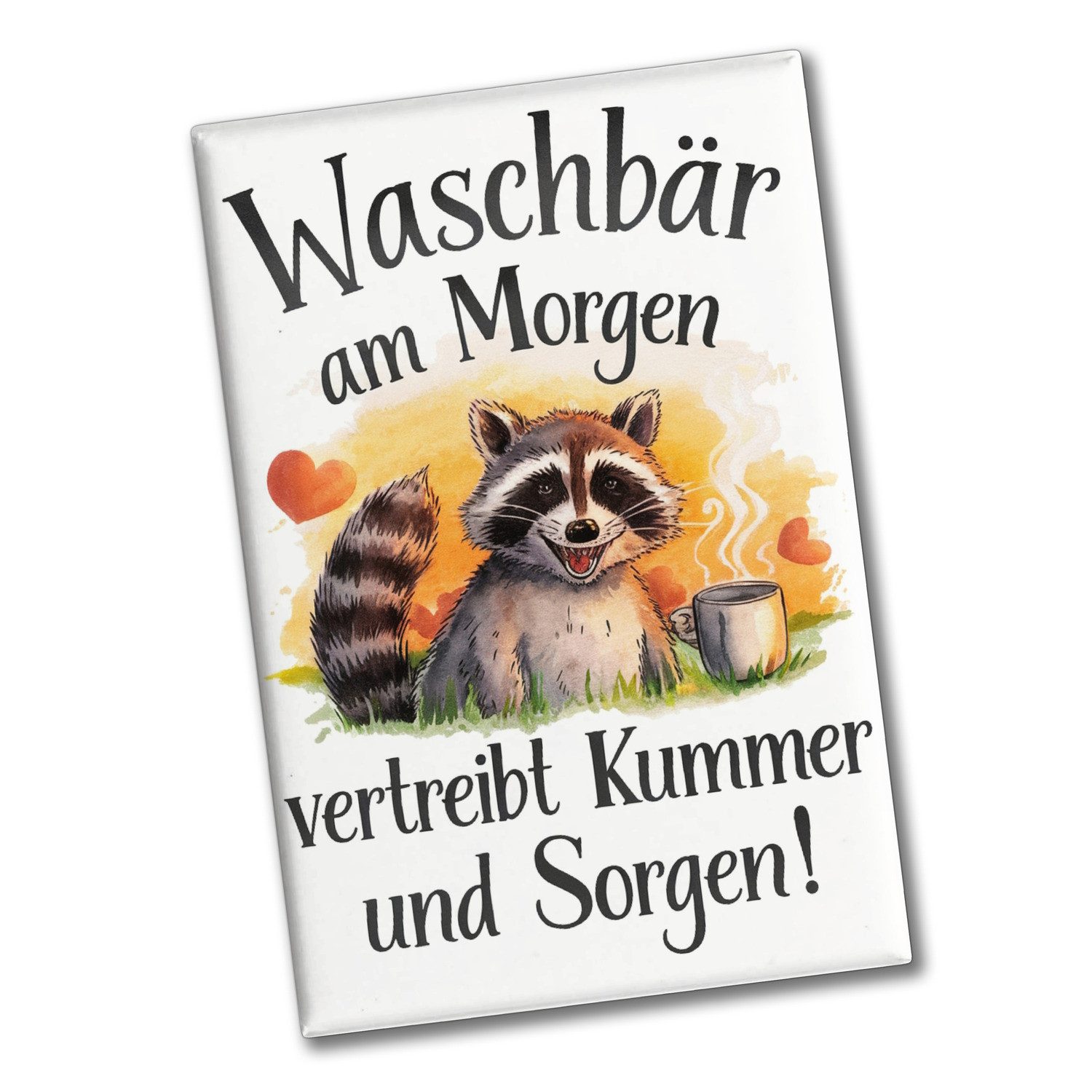 speecheese Magnet Waschbär trinkt Kaffee Souvenir Souvenir Magnet - Waschbär am Morgen