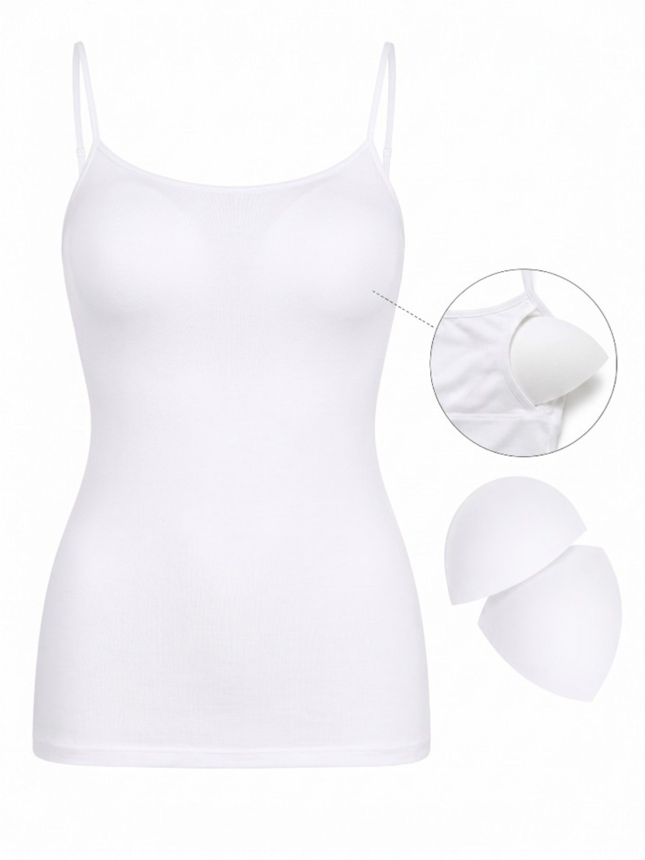 fashionshowcase Spaghettitop Damen Bambus BH-Top mit Pads gepolstert weich atmungsaktiv integrierter BH mit herausnehmbaren Pads für natürlichen Halt