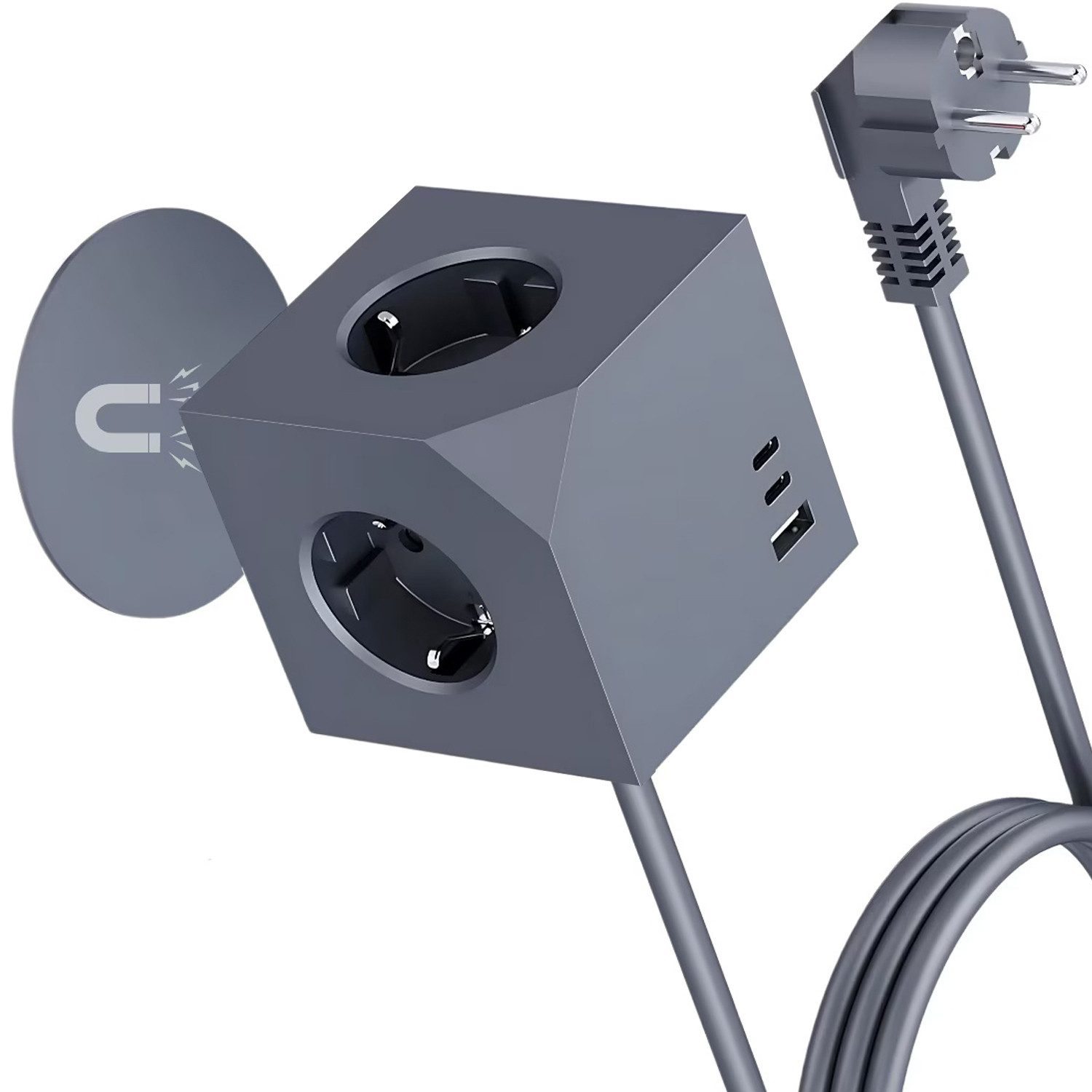 OYLCDI Подовжувачі живлення Eck-Steckdosenleiste PD-Schnellaufladung 7 Fach Mehrfachsteckdose 6-fach (Ein- / Ausschalter, USB-Anschlüsse, 3680W 16A,USB PD20W, 1,5M Verlängerungskabel, Überlastschutz, Überspannungsschutz, Blitzschutz, Kurzsichlussschutz, Kinderschutz), mit USB Typ C&Schalter für Küche Büro Schlafzimmer Wohnzimmer