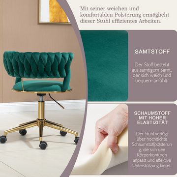 IDEASY Drehstuhl Büroschreibtisch und Stuhl aus Samt, gewebte Rückenlehne, 360° drehbar, höhenverstellbar, Arbeitsstuhl, Make-up-Stuhl