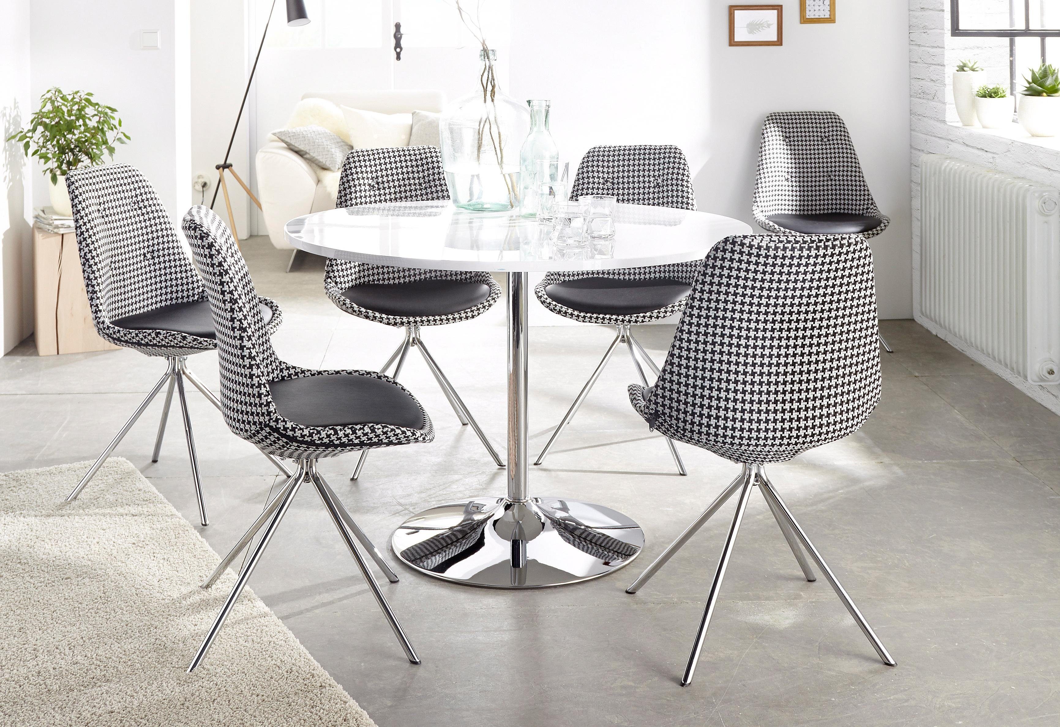OTTO home Esstisch Trompet, rund, Ø110 cm, Tischplatte weiß Hochglanz, Trompetenfuß, Tulpentisch