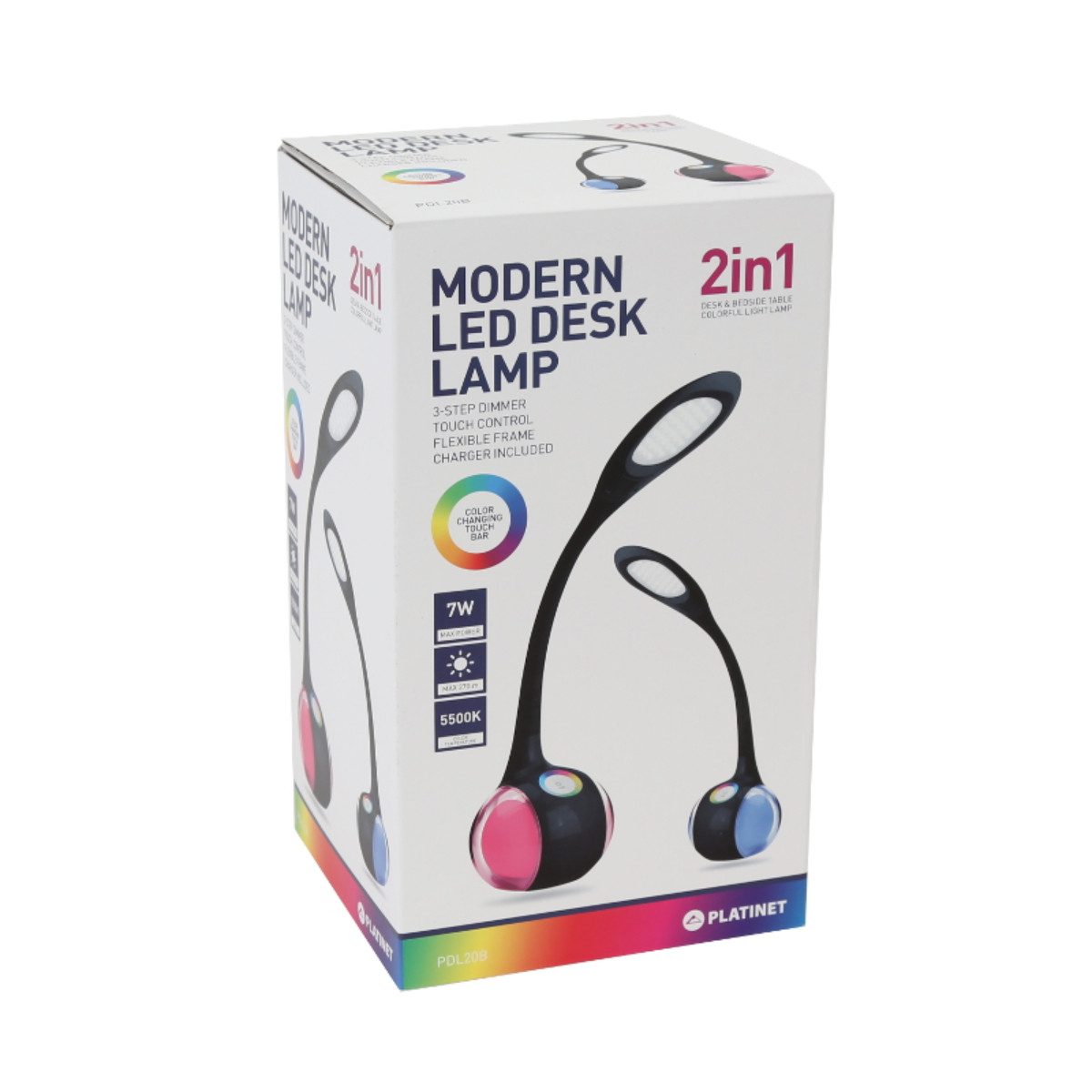 Platinet LED Schreibtischlampe PDL20, LED fest integriert, Kaltweiß, Integriertes Nachtlicht mit regelbarer Intensität