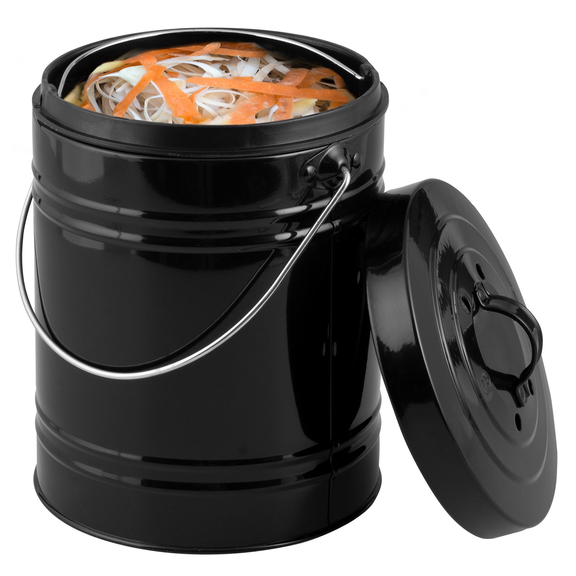 bremermann Biomülleimer Komposteimer 5 Liter, Aktivkohlefilter, Bio-Abfalleimer, schwarz