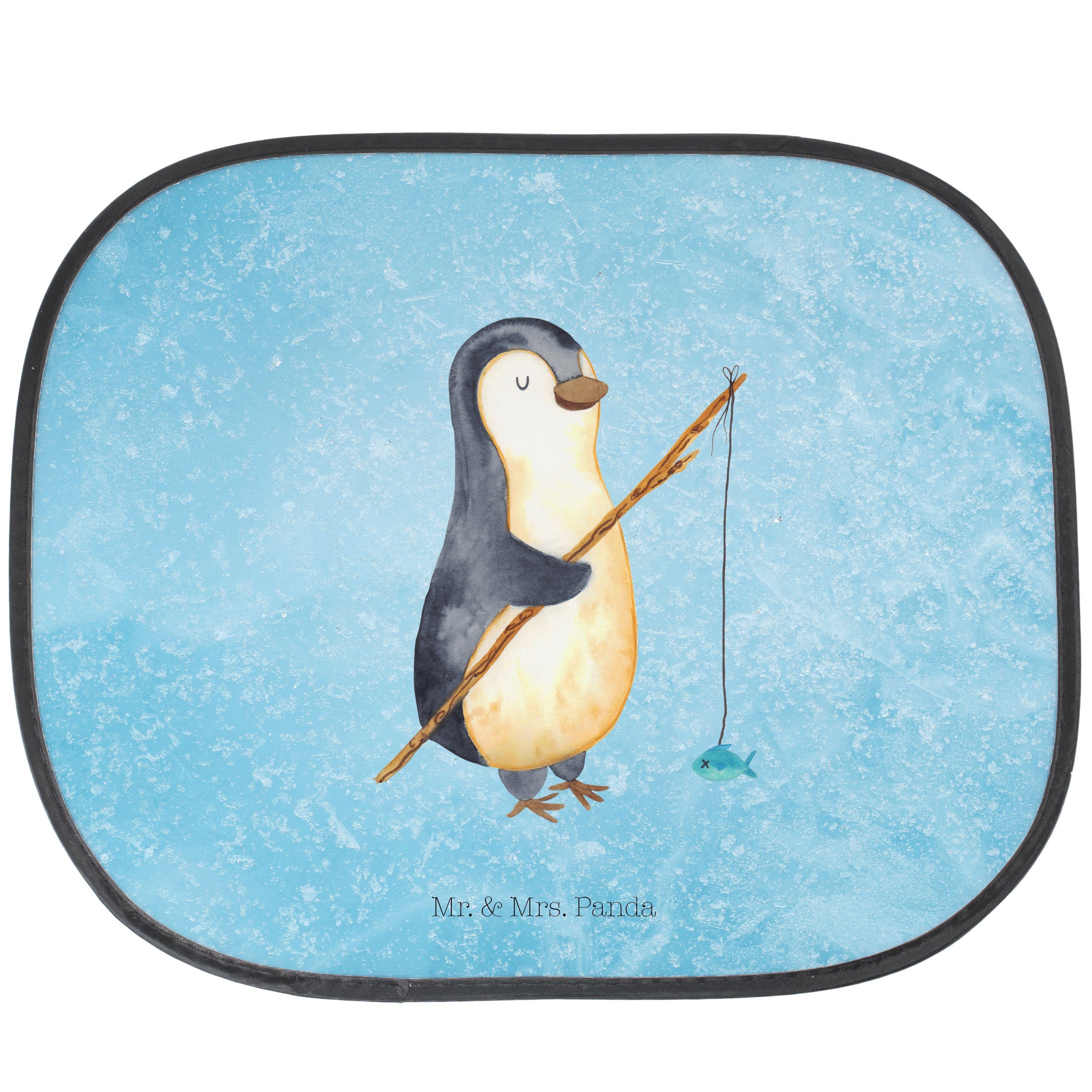 Sonnenschutz Pinguin Angler - Eisblau - Geschenk, Sonnenblende, Angelurlaub, Hobby, Mr. & Mrs. Panda, Seidenmatt