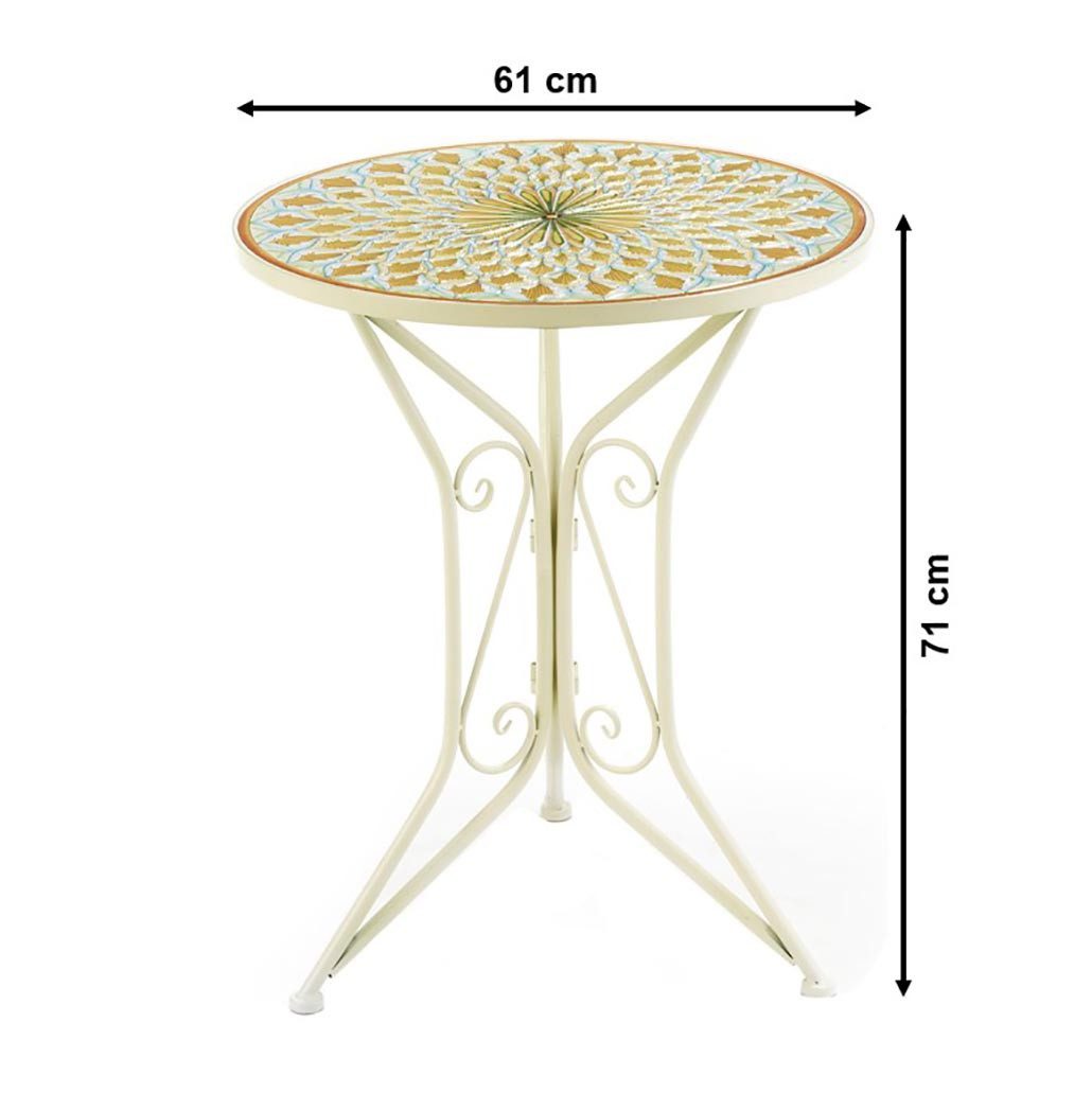 Kobolo Beistelltisch Gartentisch Mediterran mit Platte in Mosaikoptik - Esstisch Bistrotisc (kein Set, 1-St., Stühle separat erhältlich), Höhe 71 cm - Durchmesser 61 cm