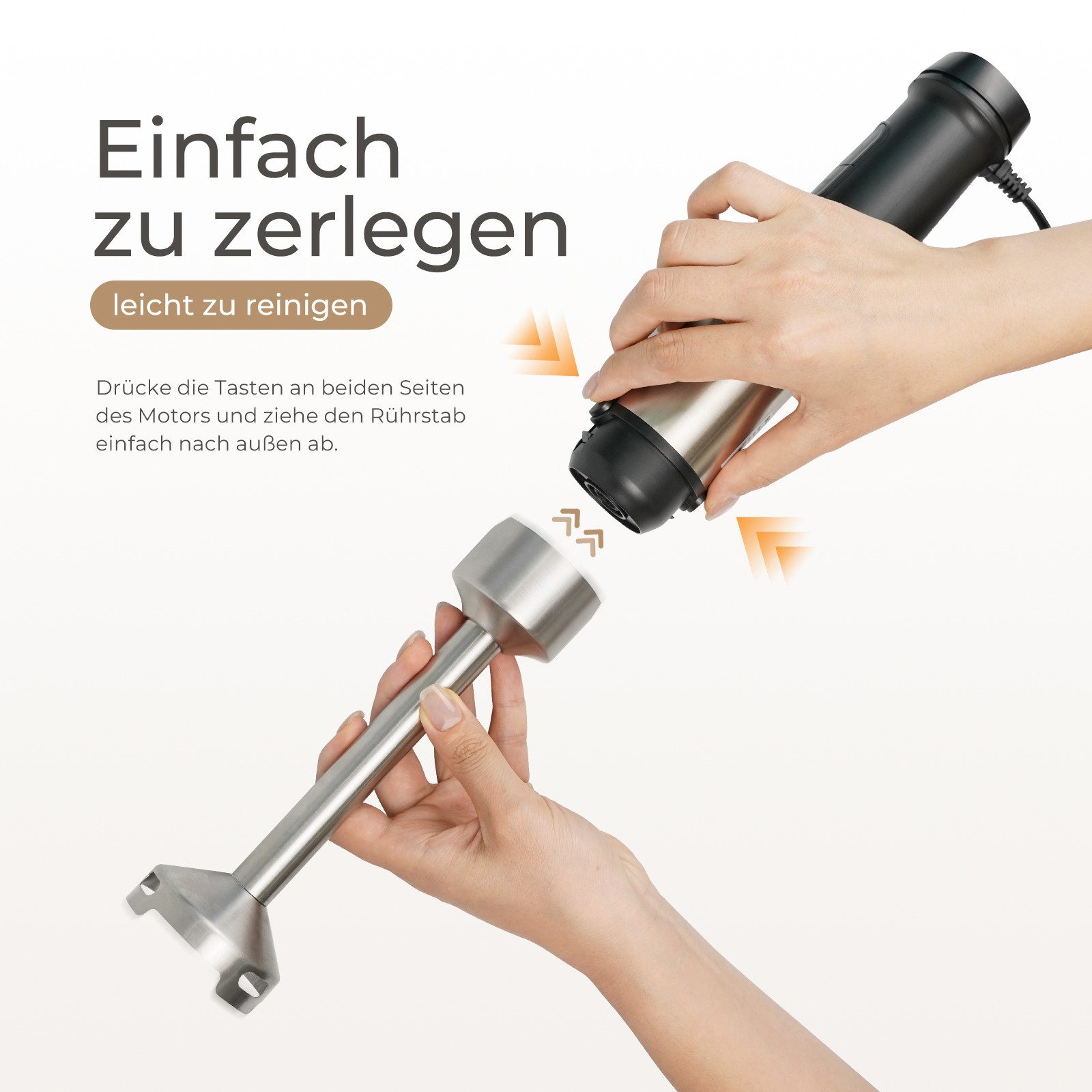 kowdom Stabmixer 1200W Stabmixer 6in1 mit Zerkleinerer & Milchaufschäumer, Pürierstab, 1200 W, Hochleistungsfähig, Multifunktional, Einfach zu reinigen, Platzsparend