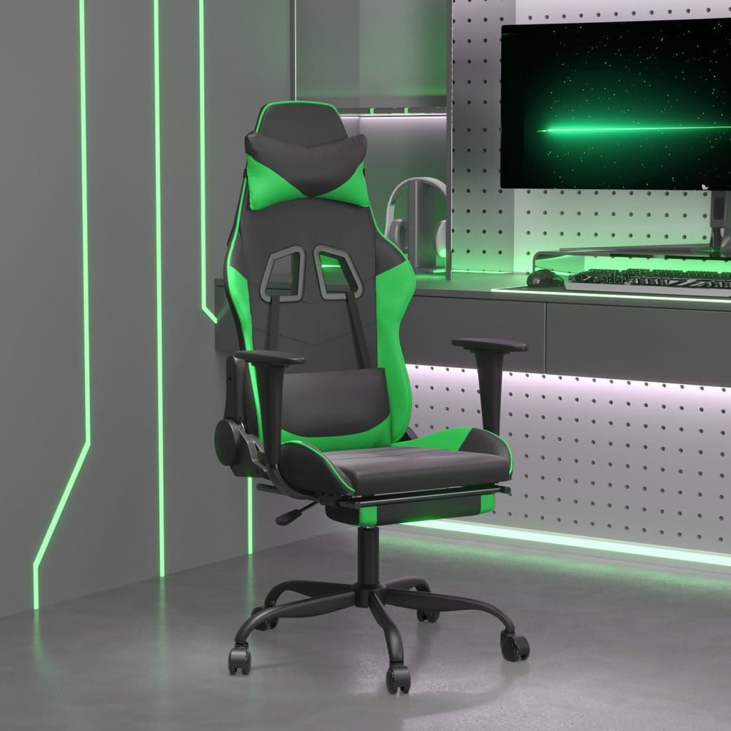 vidaXL Gaming-Stuhl Gaming-Stuhl mit Fußstütze Schwarz und Grün Kunstleder