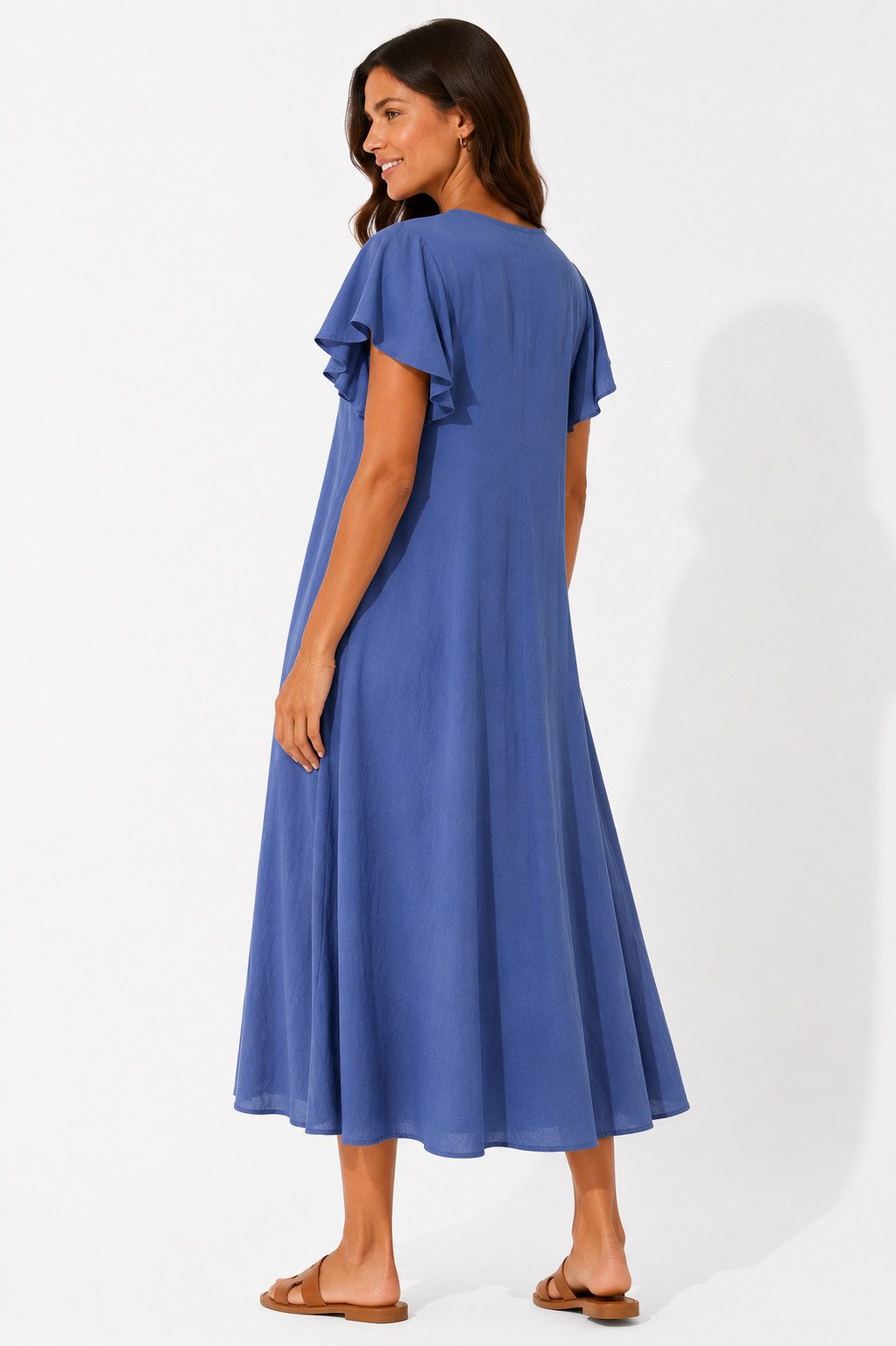 ITALY VIBES Sommerkleid - luftiges Blusenkleid - Leinenkleid mit V-Ausschnitt - Damen Kleid
