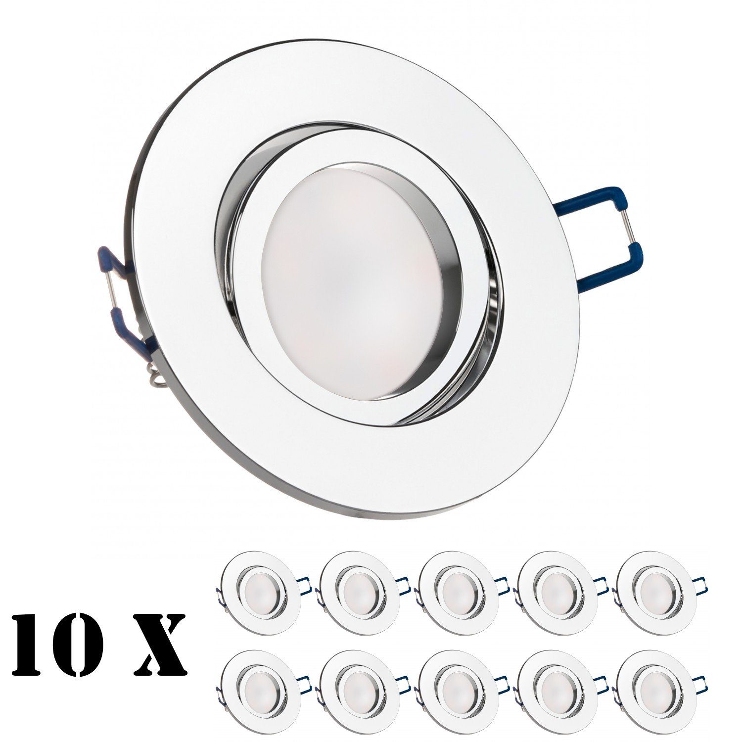 5W Leuchtmittel 10er flach Einbaustrahler LEDANDO chrom LED extra LED Set mit in v Einbaustrahler