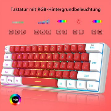 Diida Gaming-Tastatur,Mini-Tastatur,61 Tasten,mechanisches Gefühl,weiß rot Gaming-Tastatur