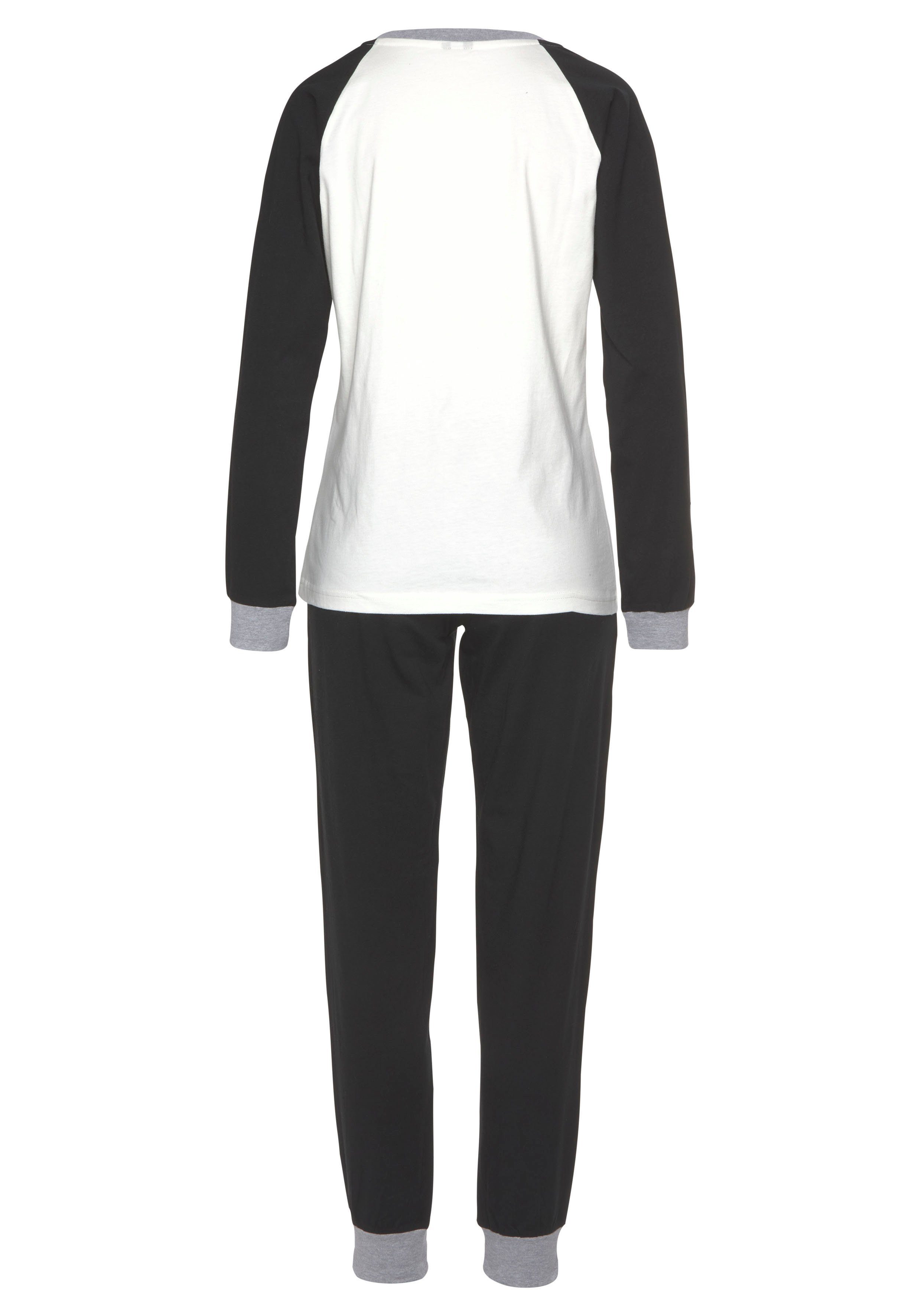 KangaROOS Pyjama (2 tlg., 1 kontrastfarbenen schwarz-weiß Raglanärmeln Stück) mit