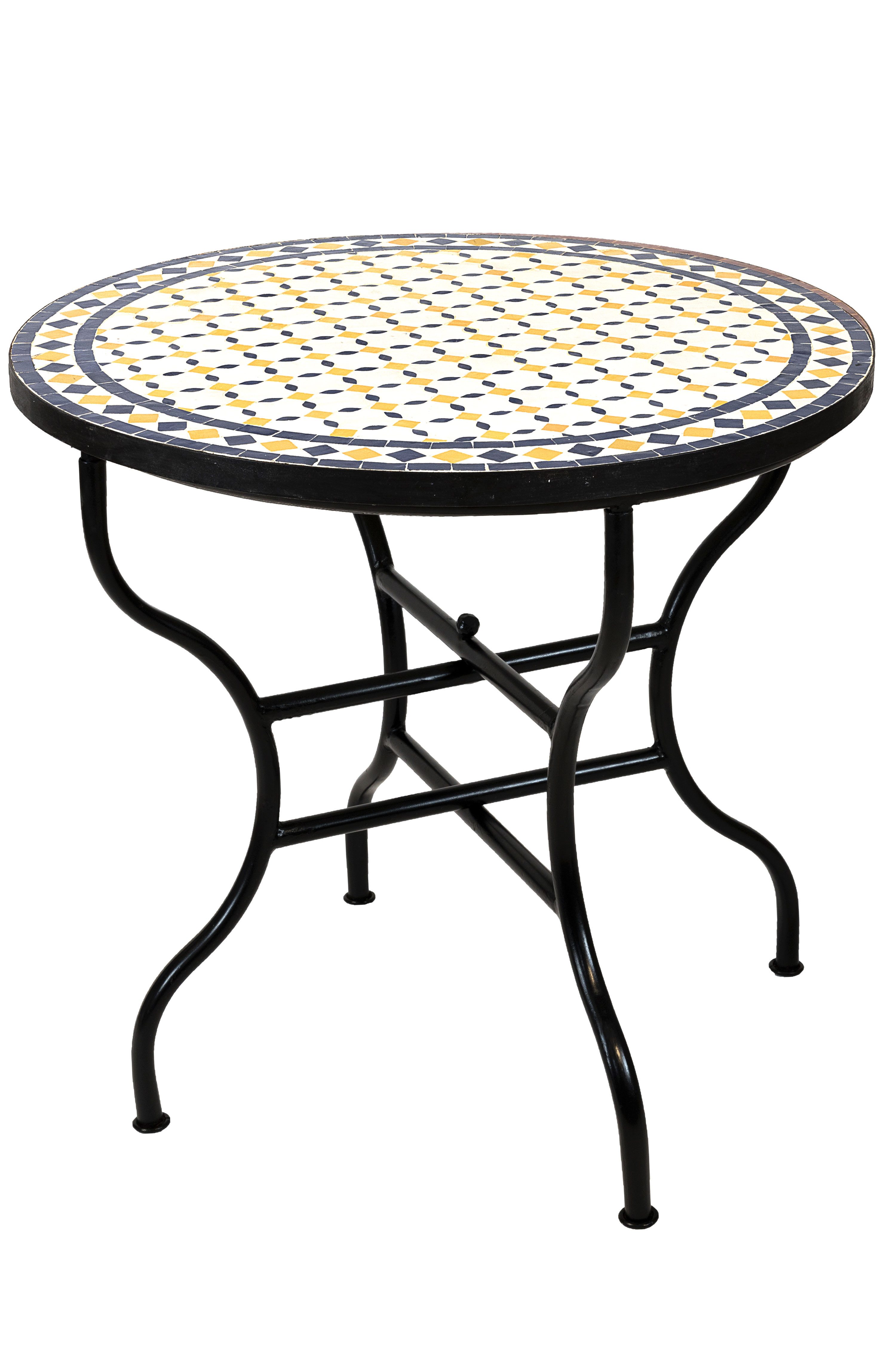 Marrakesch Orient & Mediterran Interior Gartentisch Marokkanischer Mosaiktisch Giralda 80cm, Handarbeit, Handarbeit