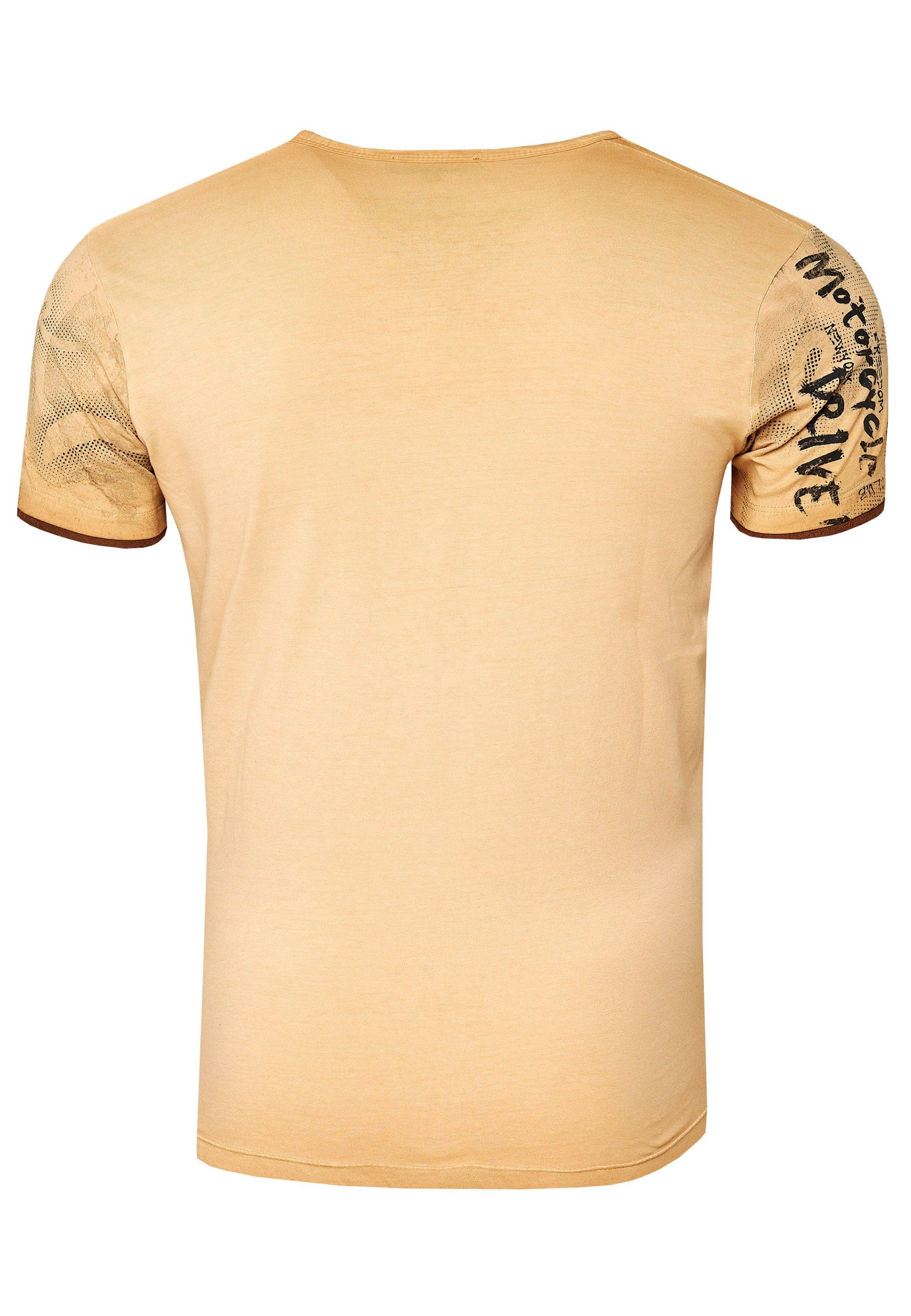 Rusty Neal T-Shirt mit modernem Print camelfarben