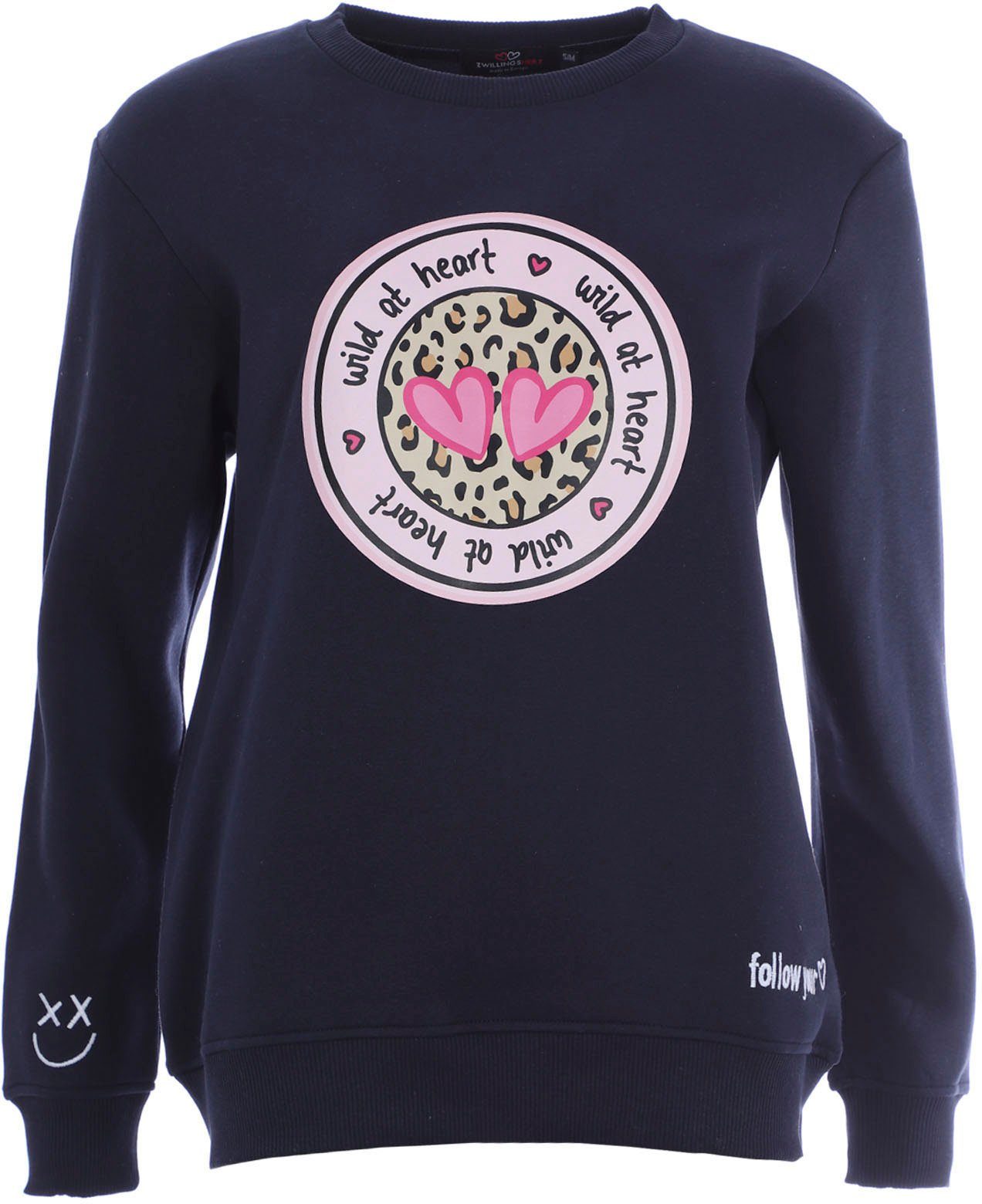 Zwillingsherz Sweatshirt Rundhalsausschnitt, Langarm, Baumwollmischung günstig online kaufen