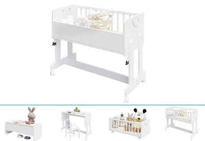 Kids Collective Babybett Beistellbett 90x40, 5 in 1 multifunktional umbaubar zu Schreibtisch, Sitzbank und Spielkiste aus Vollholz