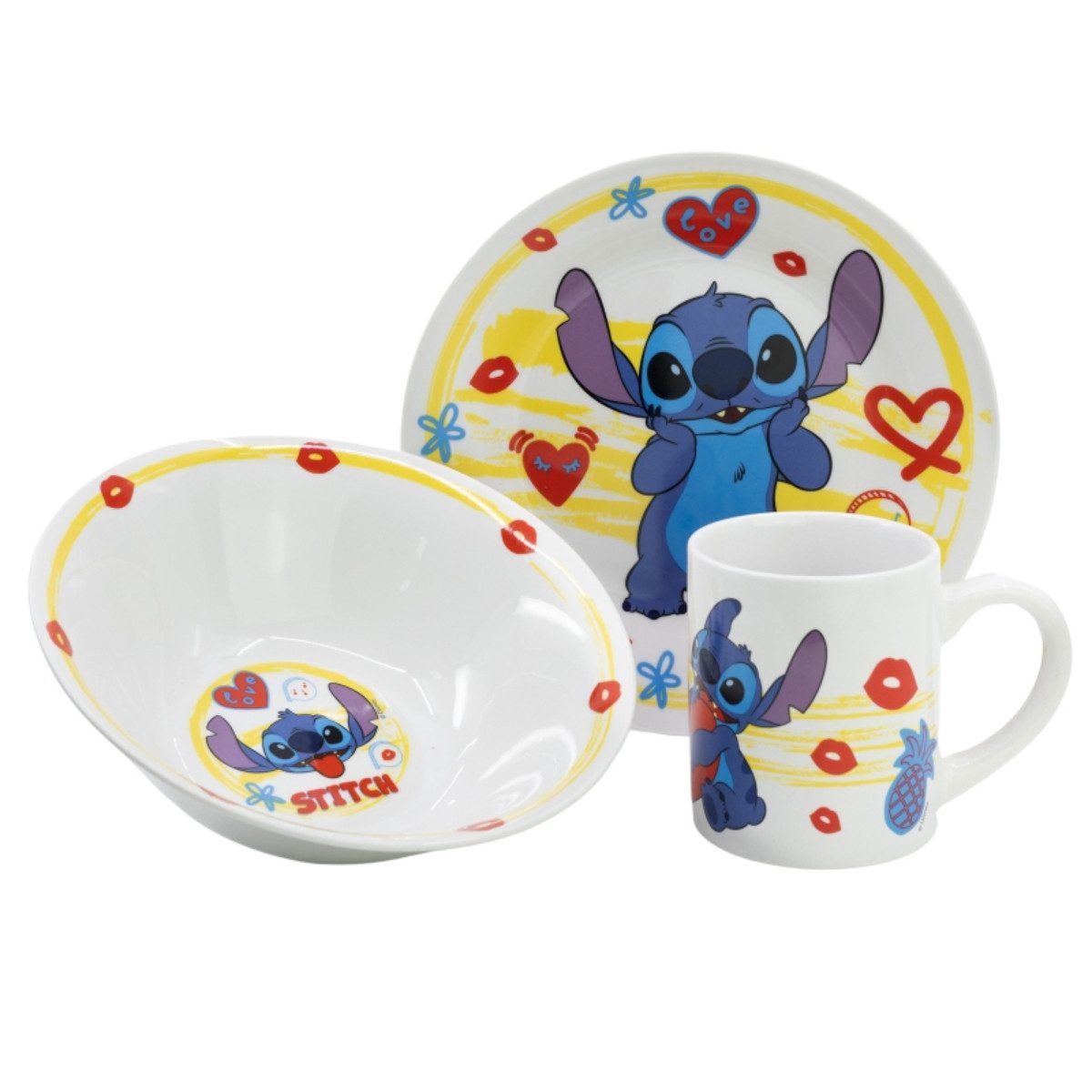 Storline Frühstücks-Geschirrset Disney Stitch 3-teilig – Тарелки, Schüssel, Tasse – Geschenkset, 1 Personen, Keramik