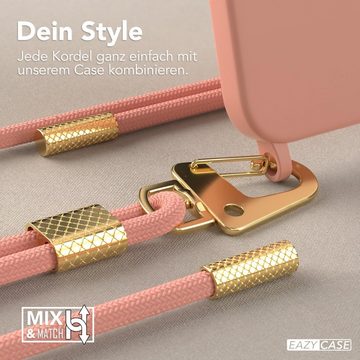 EAZY CASE Handykette Carabiner Chain für Apple iPhone 14 Plus 6,7 Zoll, 2 in 1 Handytasche farbige Silikon Hülle mit Umhängeband Altrosa Coral