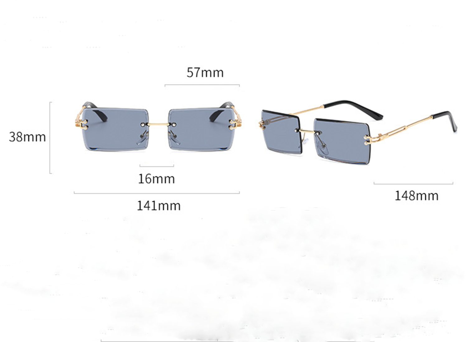 Haiaveng Sonnenbrille Durchsichtige grey für Randlose Damen Unisex Retro Sonnenbrille Ultra-Small Herren Linse Rechteckige Brille