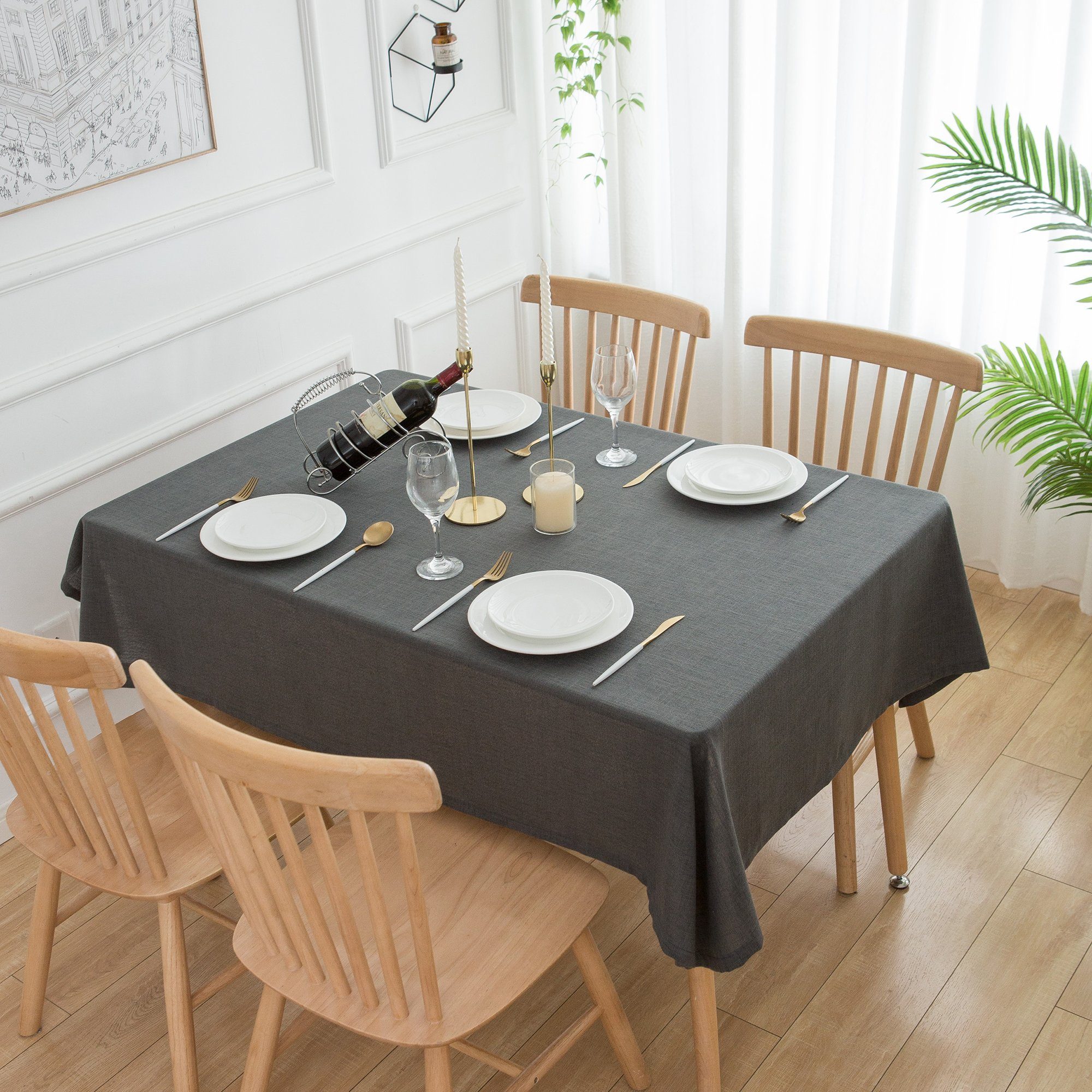 Simurq Table - Abwaschbar Tischtuch Lotuseffekt Tischdecke - Leinenoptik Tischdecke (Pflegeleicht Tischdecken, & Cloth) Tischdecke Wasserabweisend, fleckenabweisend Rund