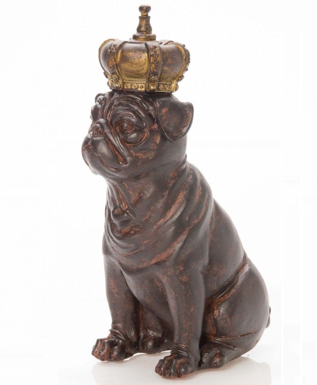 kleiner Mops Prinz Dekofigur Hund Figur Antik-Stil Krone Skulptur Aubaho 22cm mit