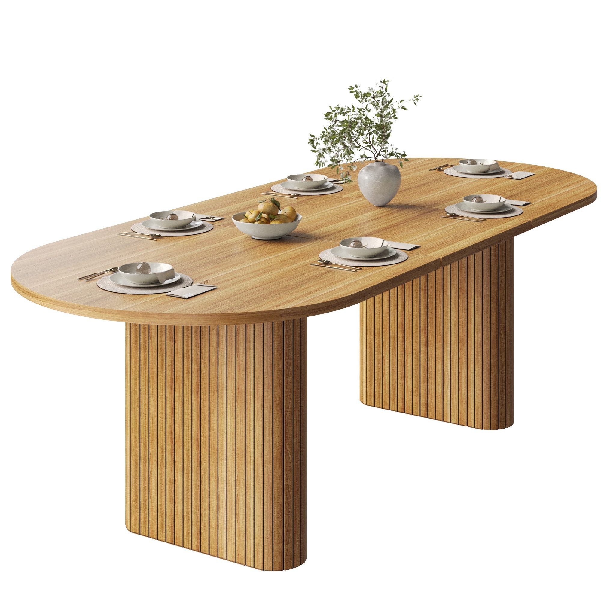 i@home Esstisch 120-160cm Ovale Esstisch für 6-8 Personen, ausziehbarer Esstisch, ovaler Holztisch mit vertikaler Struktur, belastbar bis 60kg, 3 Farben