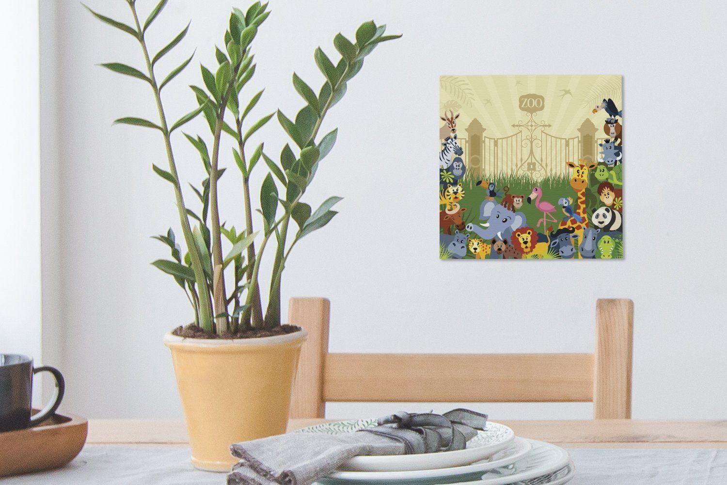 Tieren Zoo, Illustration Leinwandbild Schlafzimmer von Leinwand im für St), (1 Wohnzimmer OneMillionCanvasses® Bilder Eine