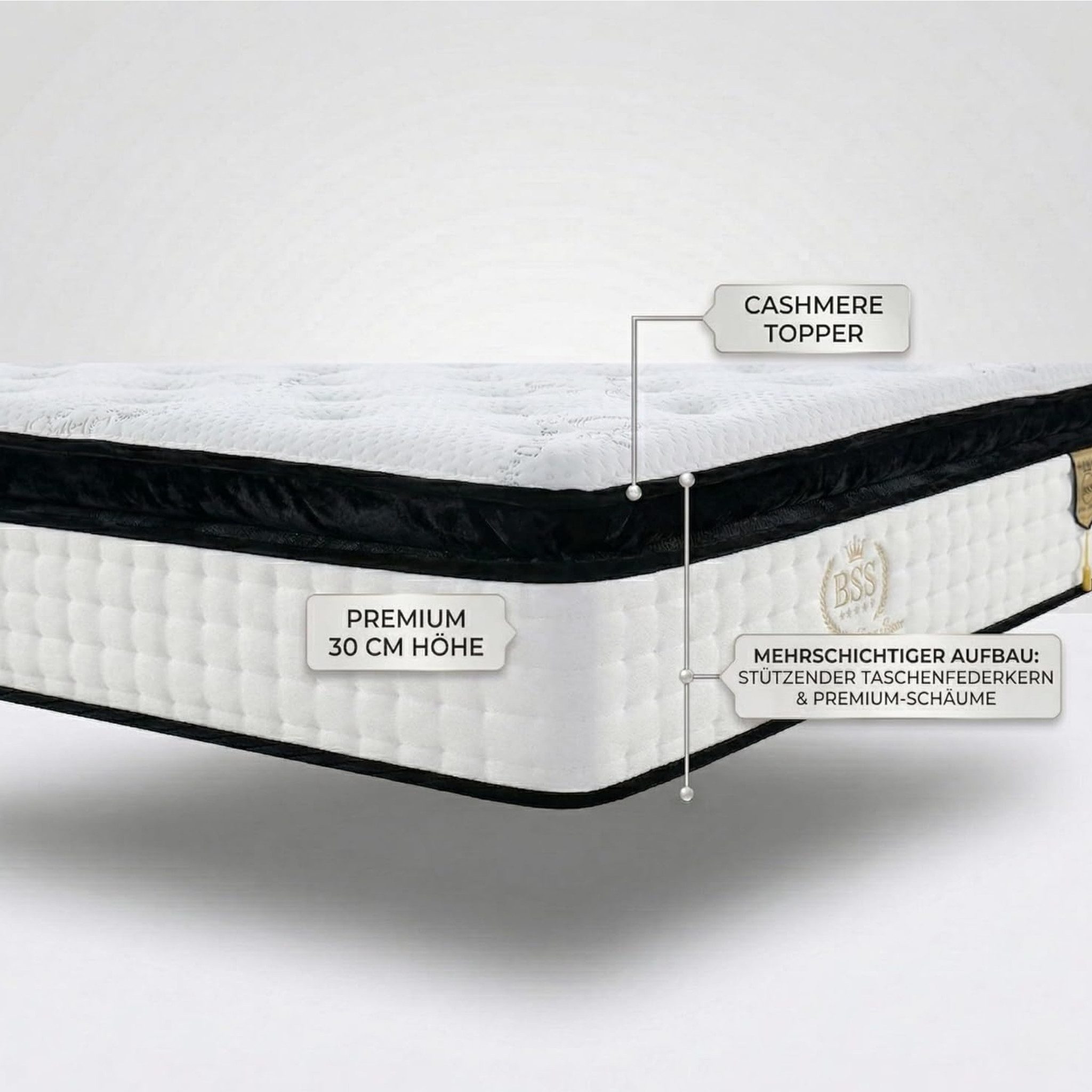 Taschenfederkernmatratze mit Topper Luxus Boxspringmatratze 90x200, 140x200 cm & weitere Größen, gowoll, 30 cm hoch, (Hyper & Extra Komfort Schaum, Komfortschicht, 1 Matratze), Topper Integriert Bett, Atmungsaktiv Matratze