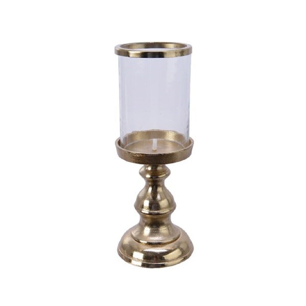 Kerzenhalter Kerzenhalter Kerzenleuchter Kerzenständer Alu Glas gold Ø 12,5 x 32 cm