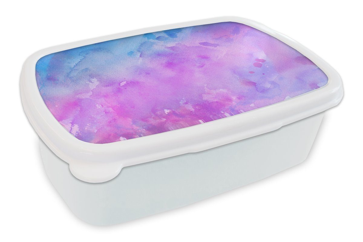 MuchoWow Lunchbox Aquarell - Lila - Abstrakt - Blau, Kunststoff, (2-tlg), Brotbox für Kinder und Erwachsene, Brotdose, für Jungs und Mädchen weiß