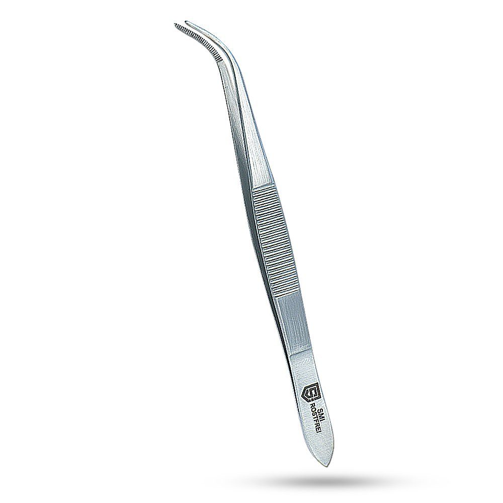 SMI Präzisionspinzette 12,5 cm Gebogene Pinzette Anatomisch Hobby Pinzette DIY Handwerk, Präzise gezackte Spitze