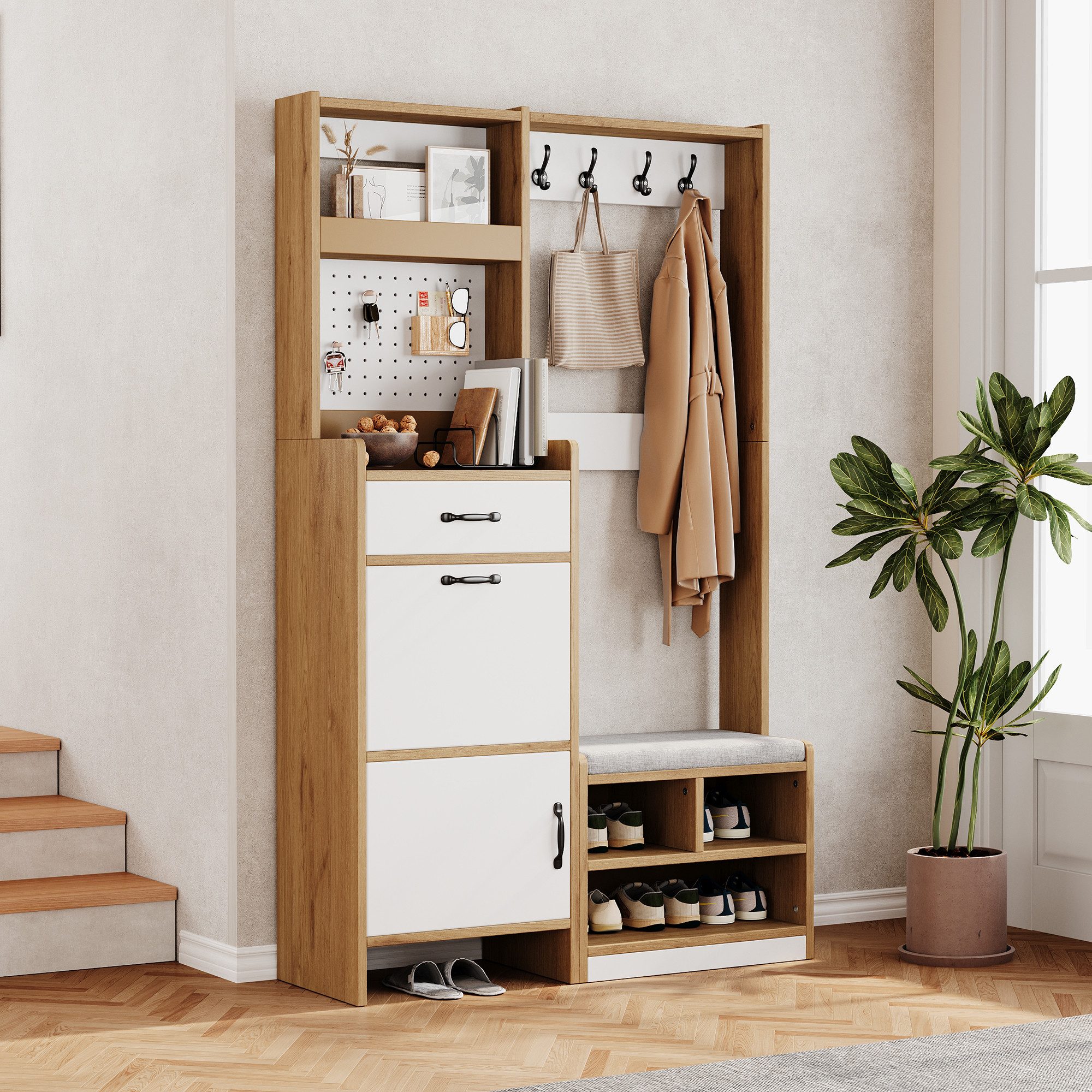 STILVORA Garderobenständer Moderner Flurschrank mit Schublade Schuhschrank mit Sitzbank