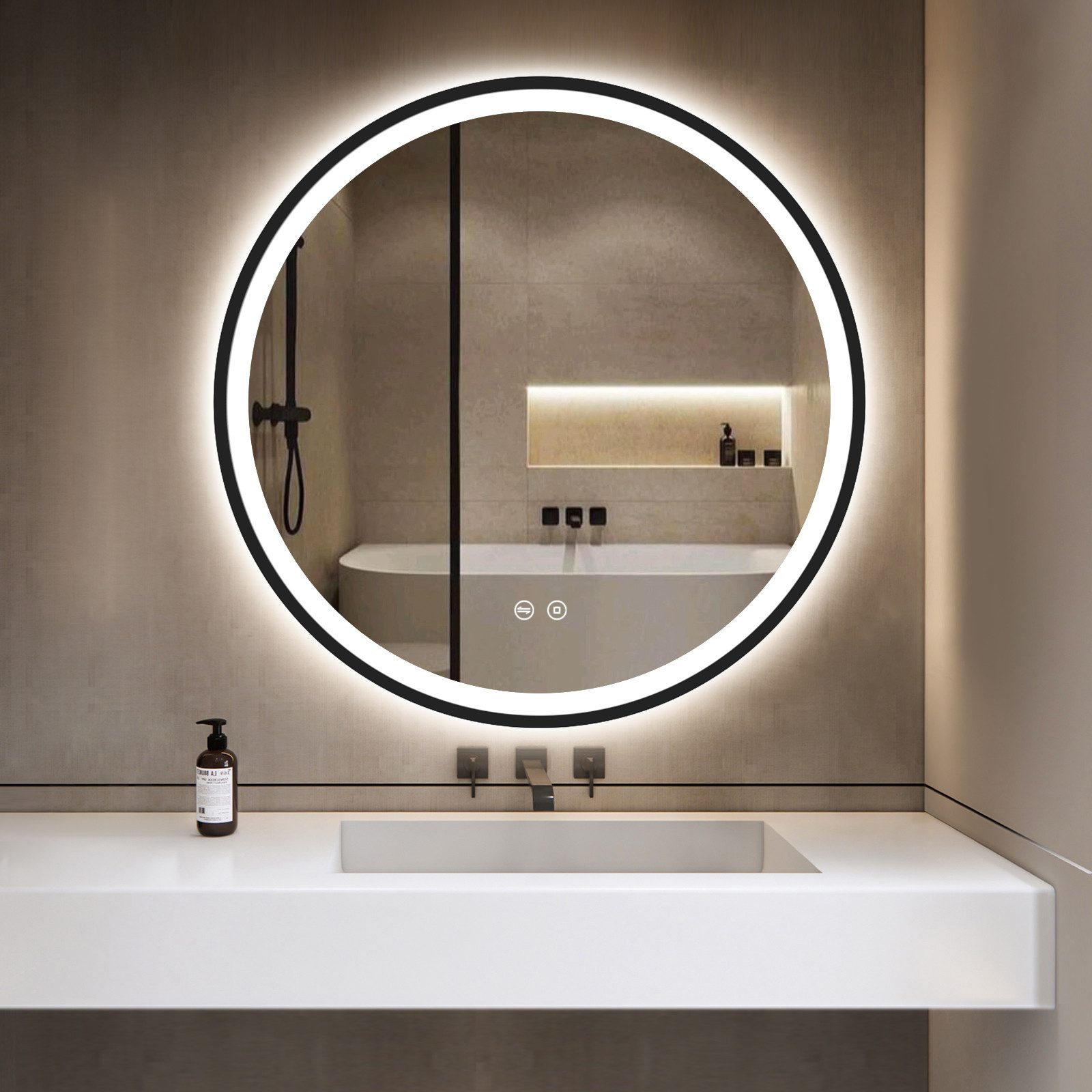 GIMBELEN Badspiegel LED Runder mit Beleuchtung, dimmbar, 3 Lichtfarben (1-S günstig online kaufen
