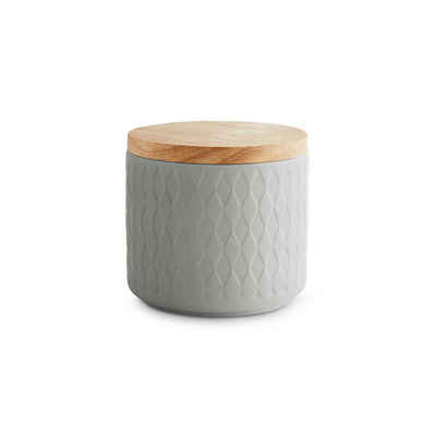 Springlane Thermobehälter SPRINGLANE Keramik Vorratsdosen mit Holzdeckel 10,1 x 9,3 cm hellgrau, Keramik, Holz, Silikon