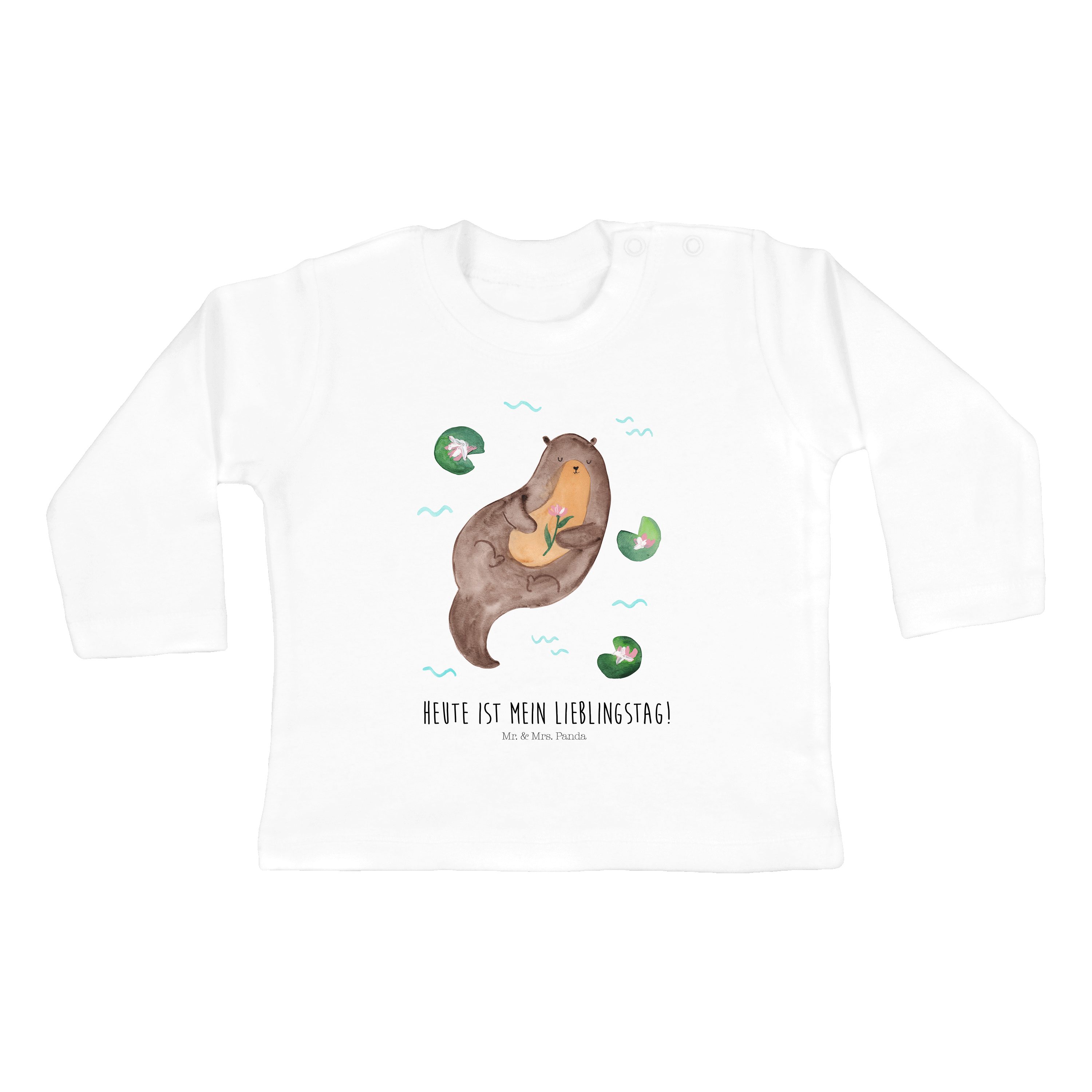 Mr. & Mrs. Panda Strampler Otter mit Seerose - Weiß - Geschenk, Seeotter, Langarm, Baby, Jungen, (1-tlg) | Strampler