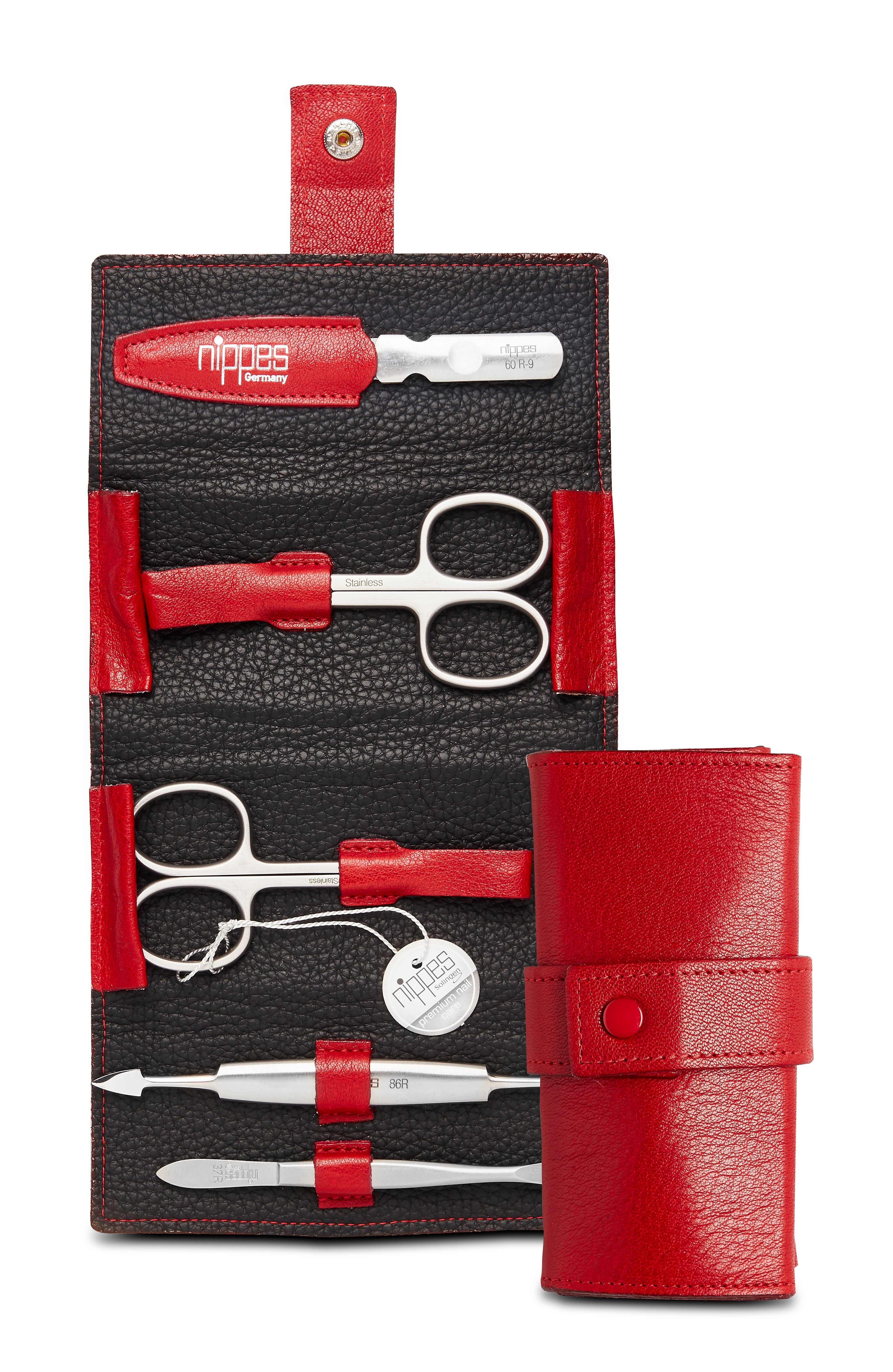 nippes Solingen Maniküre-Etui Maniküre-Set Wild Red 5-tlg. aus italienischem Rindleder, 5 tlg., rostfreier & nickelfreier Stahl