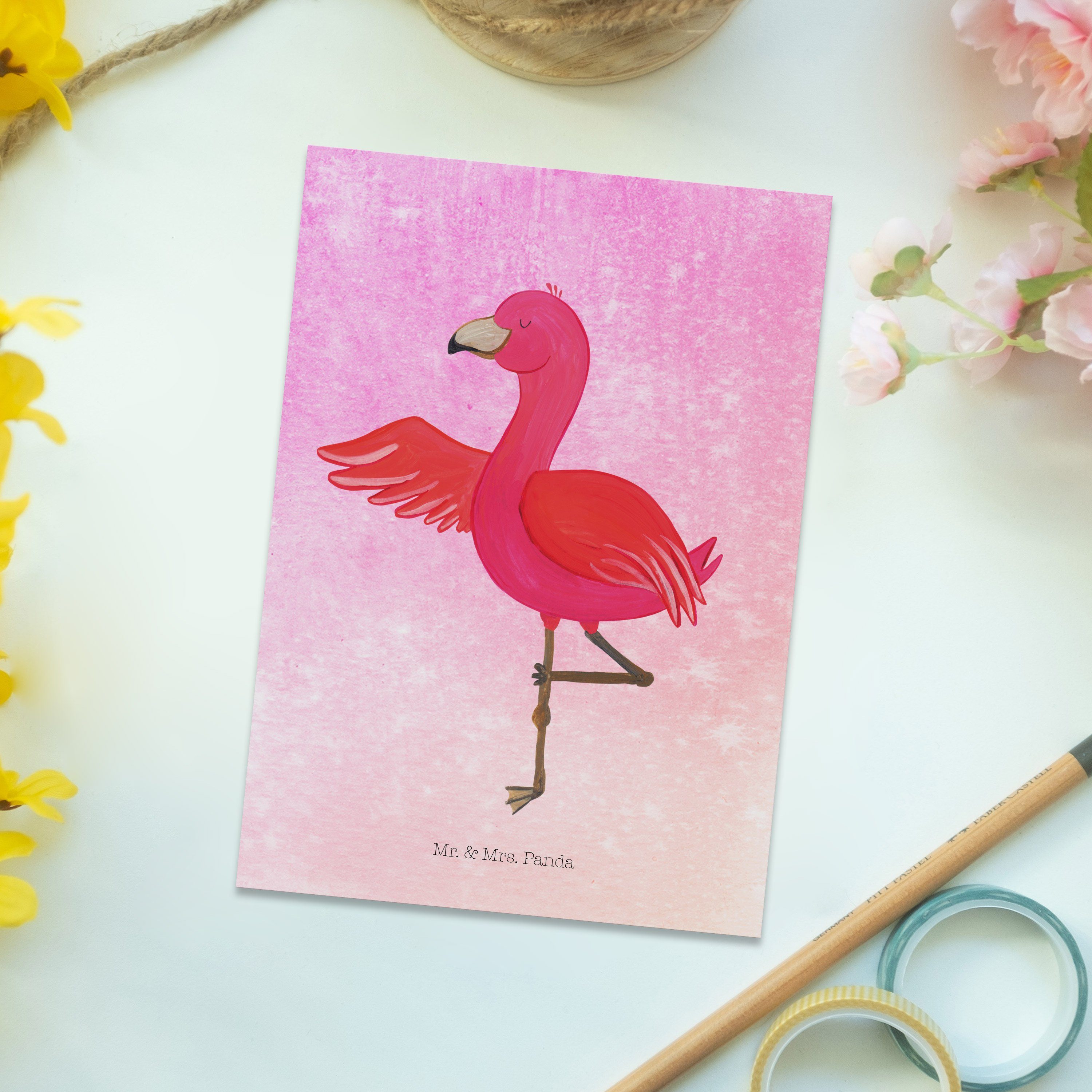 - Panda Postkarte Yoga-Übung, Aquarell & Yoga Geschenk, Pink Mrs. Flamingo Mr. Ansichtskarte -