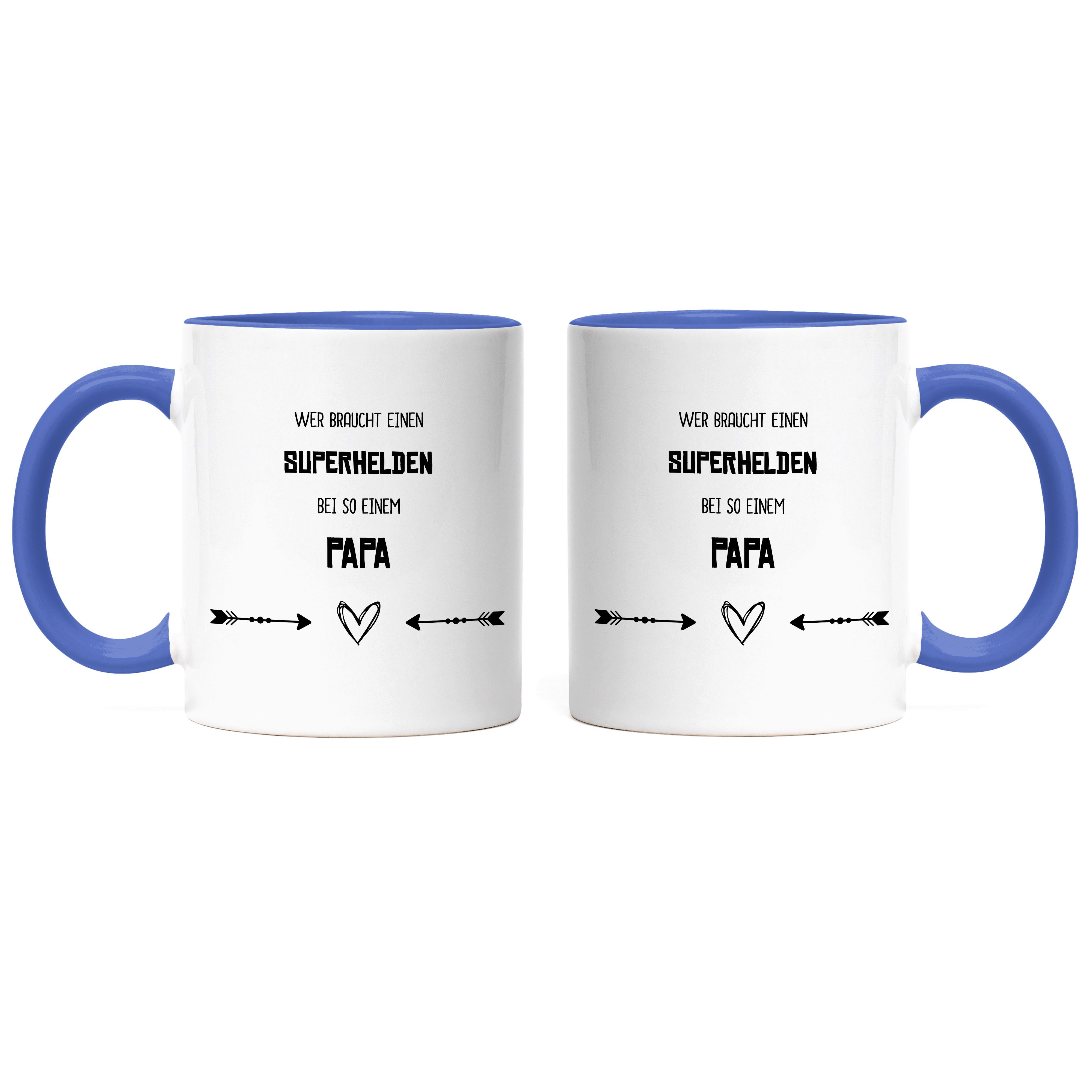 Der Keramik Hey!Print Geschenkidee Papa Welt Braucht Geburtstag, Vatertag Tasse Superhelden Bester Tasse Wer Blau