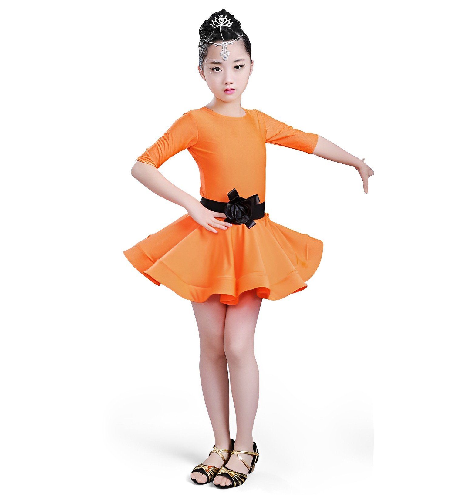 Matissa & Dad Tüllkleid Tanzkleid Ballett Latin Samba Kleid Röcke für Mädchen 3-15 Jahre Orange