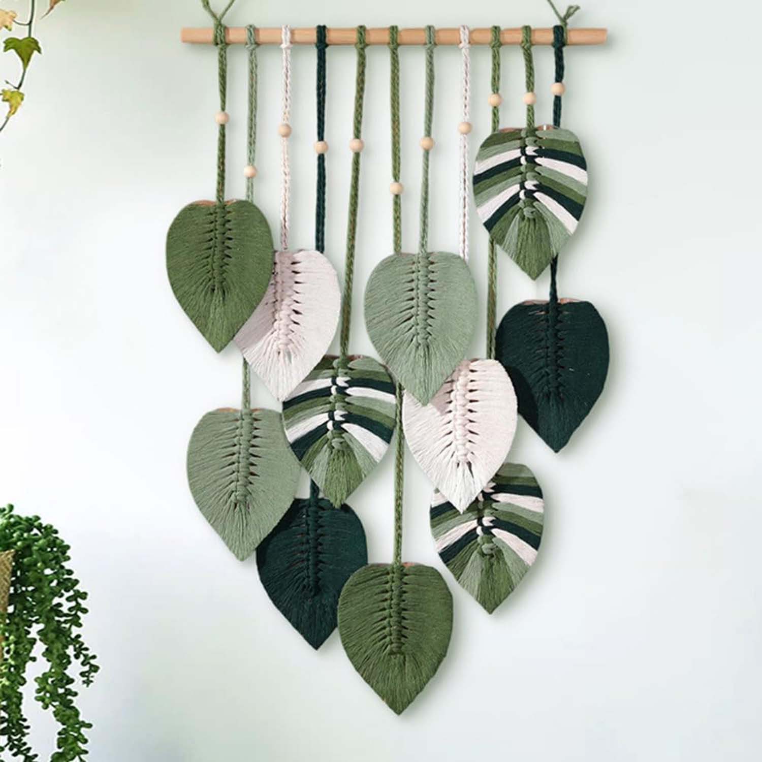 Diwzbyn Hängedekoration Blatt Makramee Wandbehang, Boho Raumdekor – Bild 4 von 5