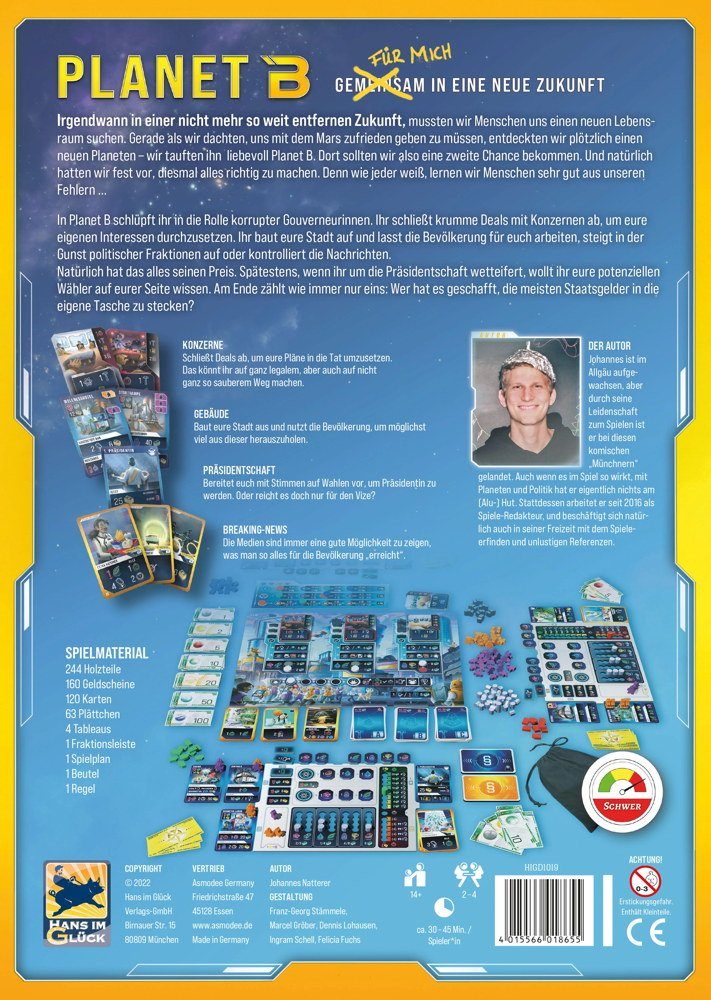Hans im Glück Spiel Hans im Glück Familienspiel Strategiespiel Planet B HIGD1019