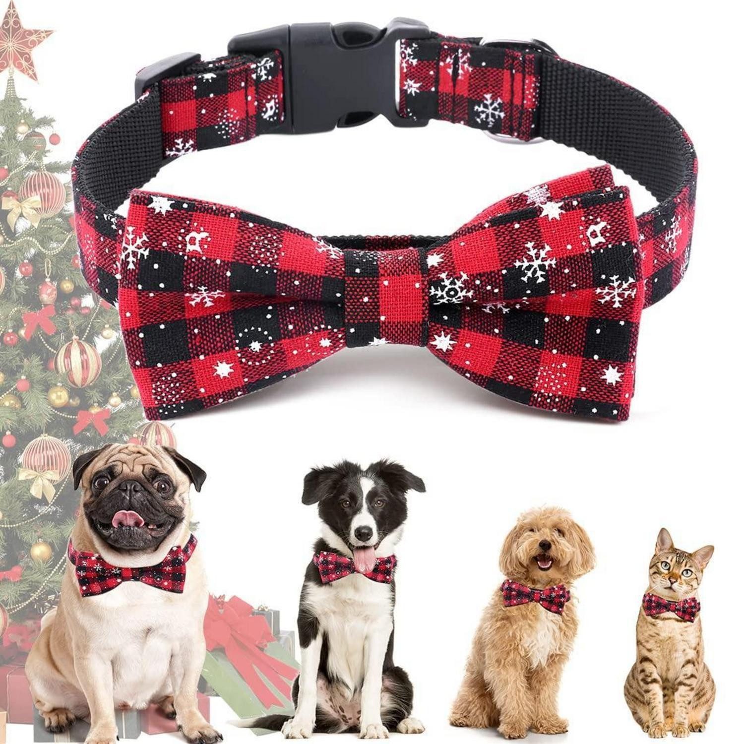 LuxusKollektion Hunde-Halsband Halsband Hund Katze Weihnachten Kariert Rot