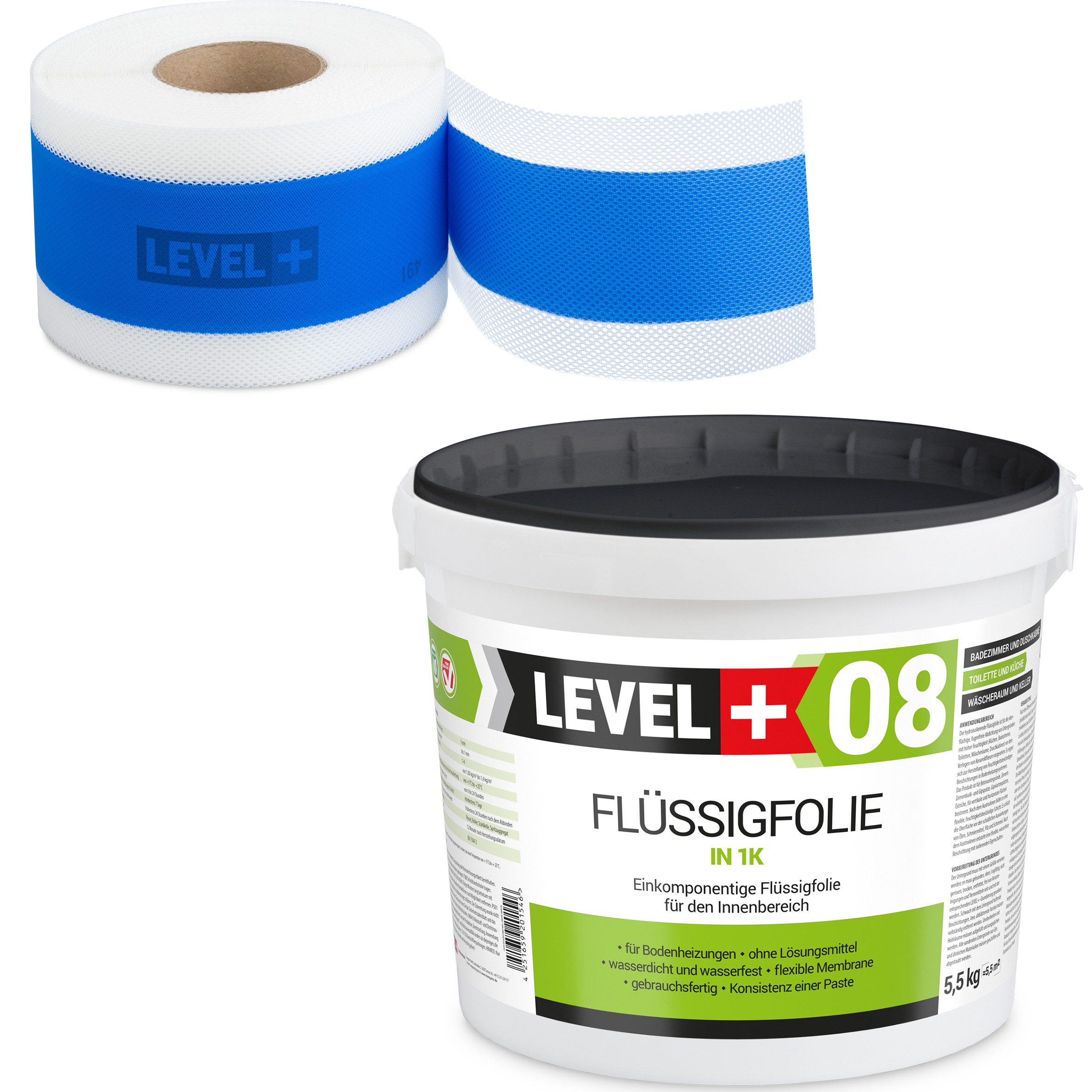 Level+ Dichtstoff Dichtset Duschabdichtung Bad Dichtband Flüssigfolie 5,5kg SET306