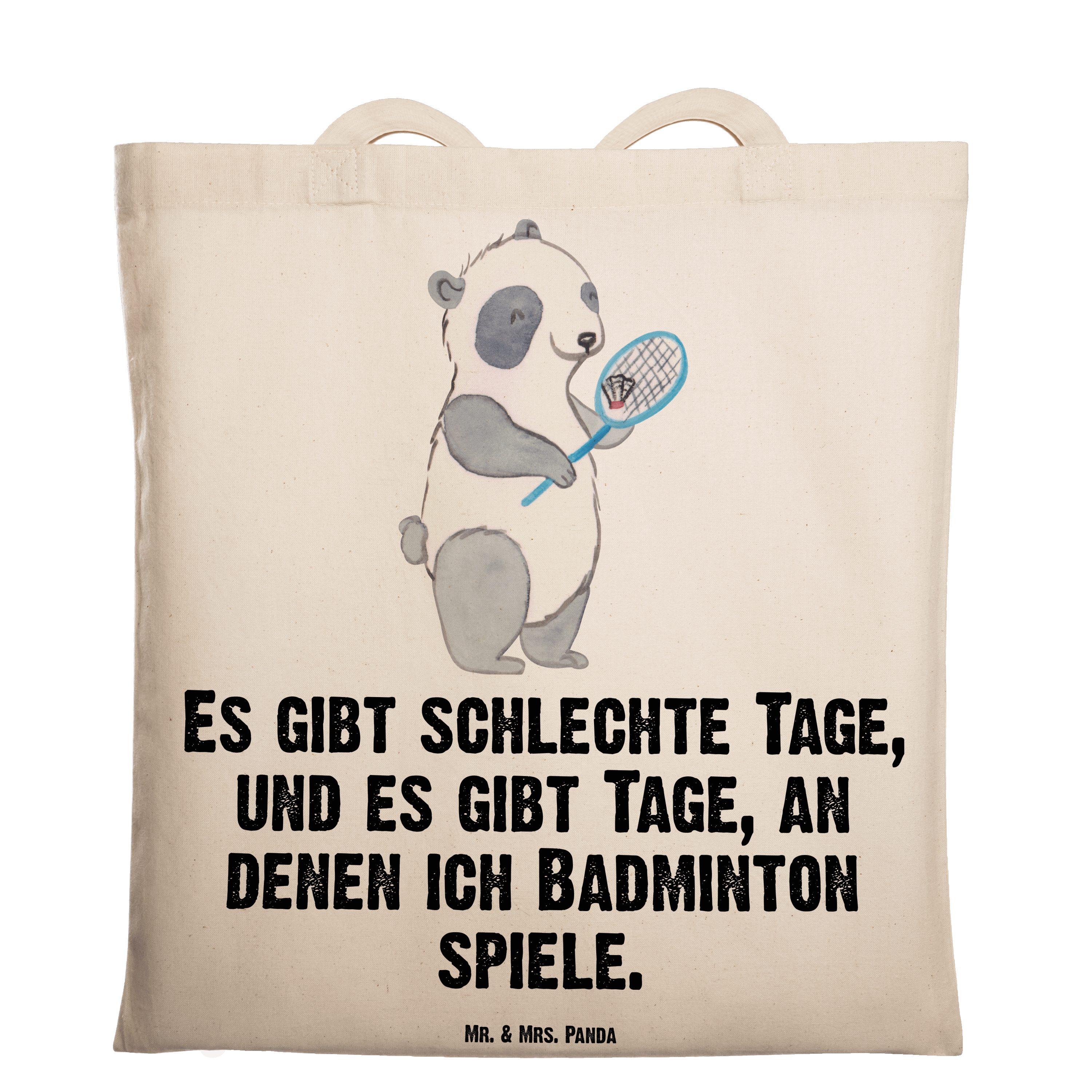 Mr. & Mrs. Panda Tragetasche Panda Badminton Tage - Transparent - Geschenk, Beuteltasche, Badmint (1-tlg)