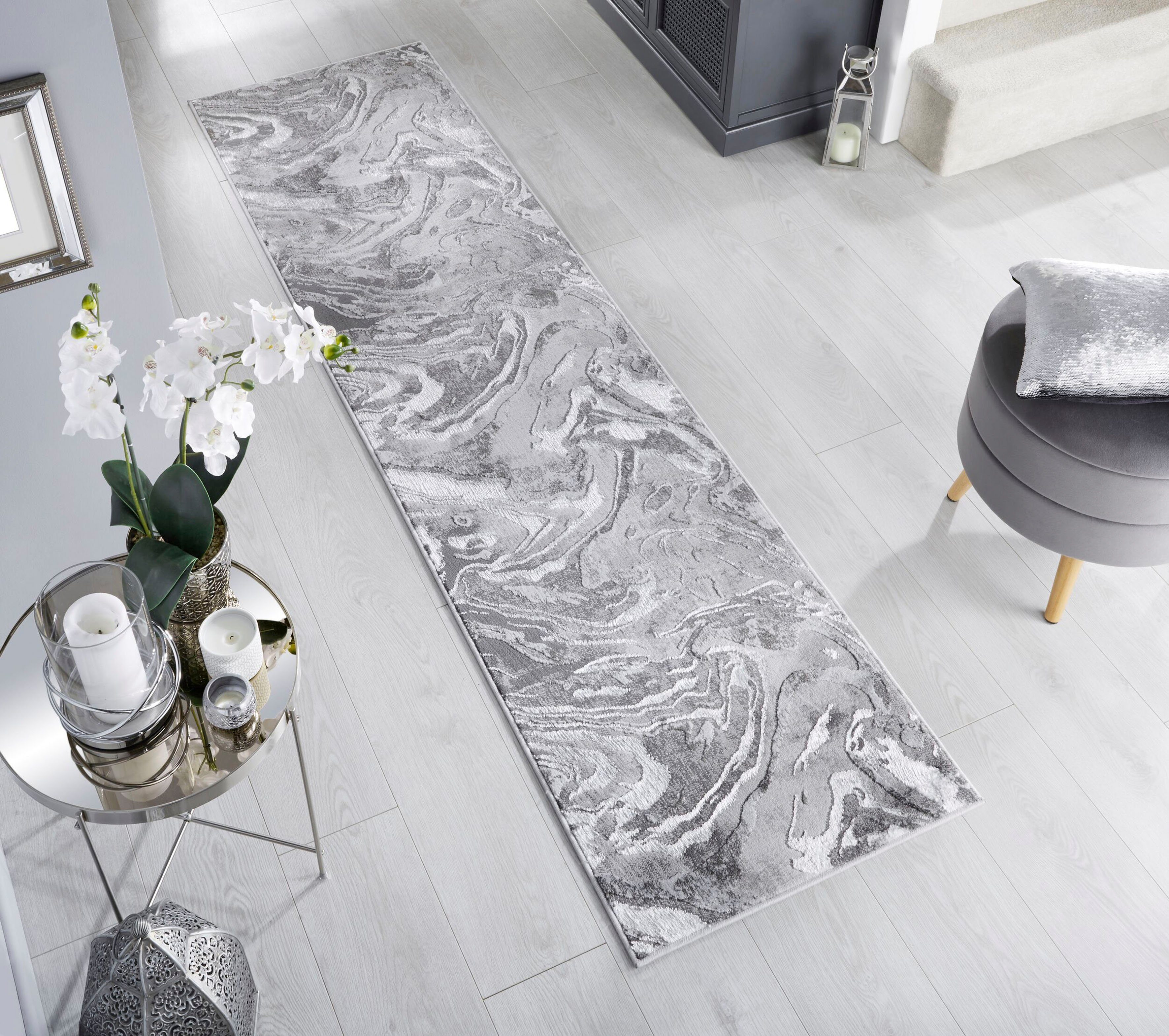 FLAIR RUGS Läufer Marbled, rechteckig, Höhe: 12 mm, dezenter Glanz, mehrfarbig, modernes Marmor-Design, Teppichläufer