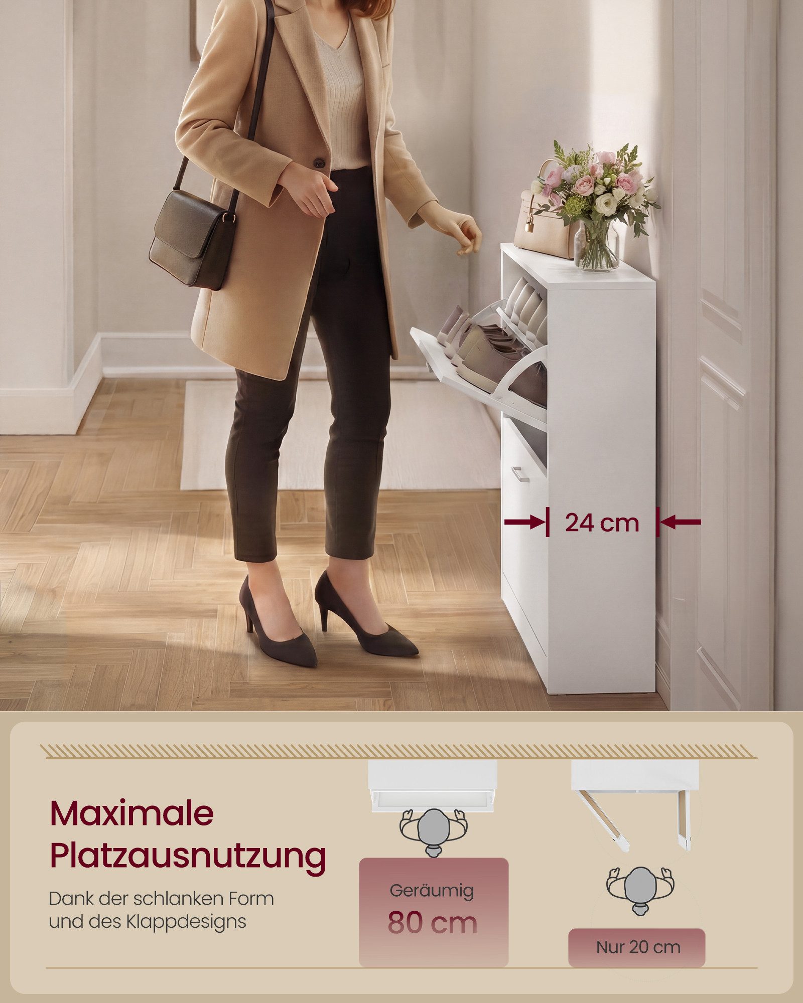 VASAGLE Schuhschrank Schuhregal Schuhkipper mit 2 Klappen, für 12 Paar