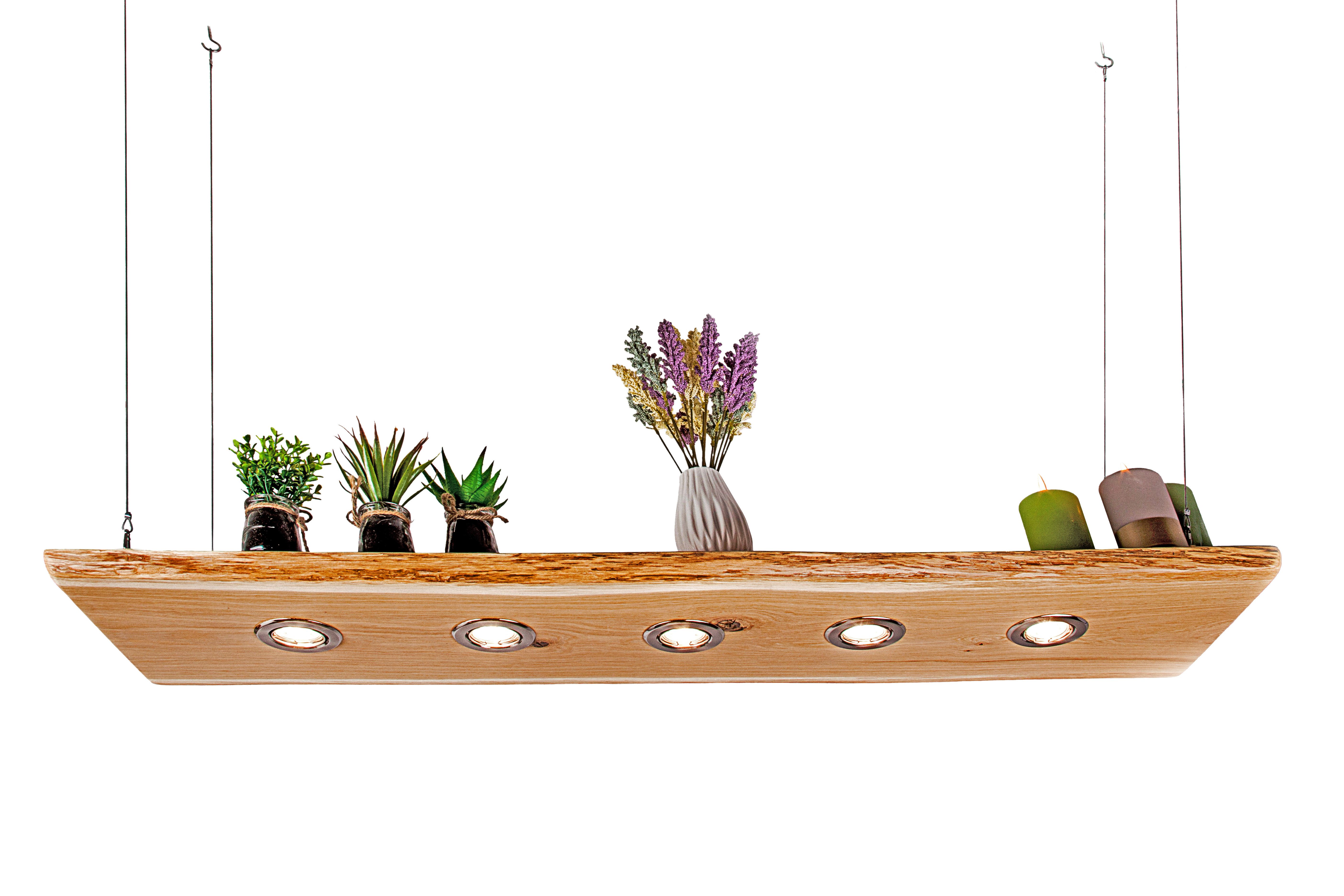 Blockholz-Schmiede Pendelleuchte Eiche ohne Rinde 80cm - 120cm Smart Home Hängeleuchte, LED wechselbar, warmweiß