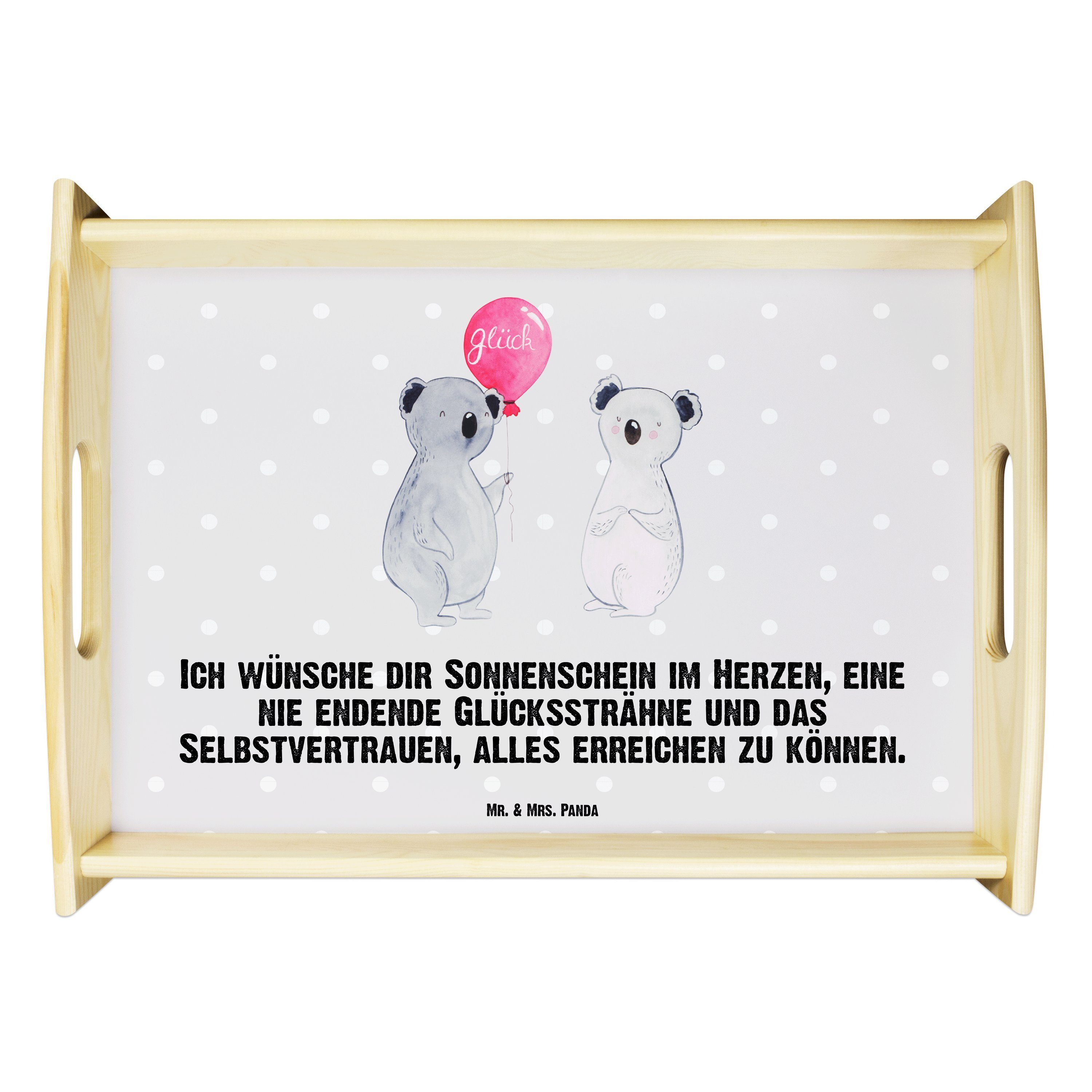 Panda Luftballon Mr. Geschenk, & Grau Tablett, Koala (1-tlg) Echtholz lasiert, Frühstück, Pastell Mrs. - Party, Tablett -