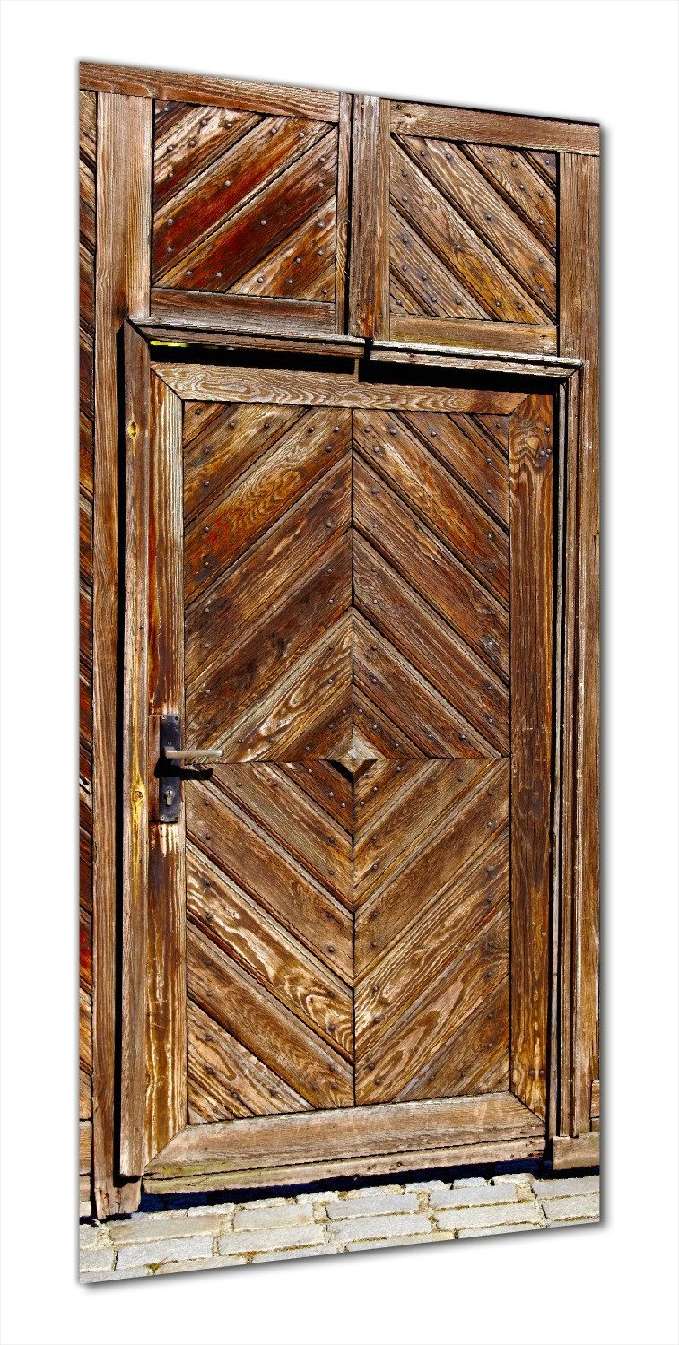 Wallario Duschrückwand Alte Holztür mit diagonalem Muster, (1-tlg)